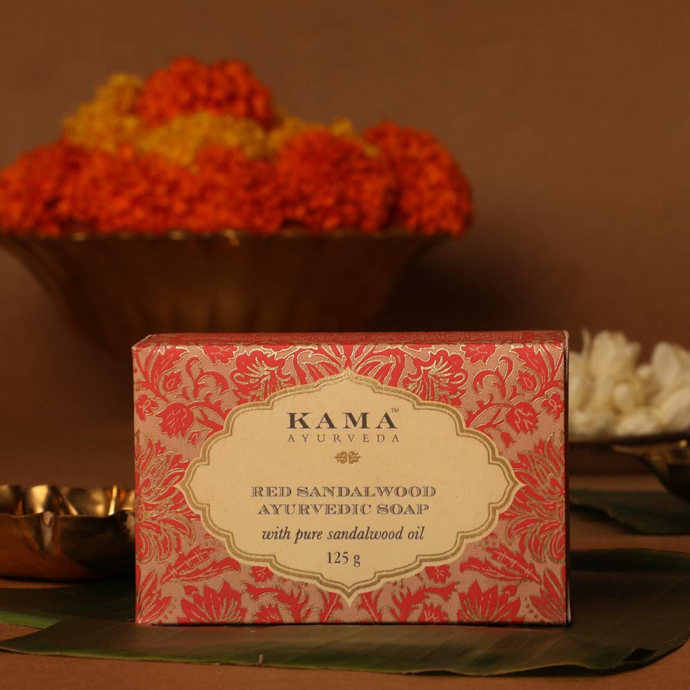 Kama Ayurveda Red Sandalwood Ayurvedic Soap with Pure Sandalwood Oil - 125g Natural Skin Cleansing Bar for Glowing Complexion | Perfect for Daily Face & Body Wash, Sensitive Skin Care & Ayurvedic Beauty Routine