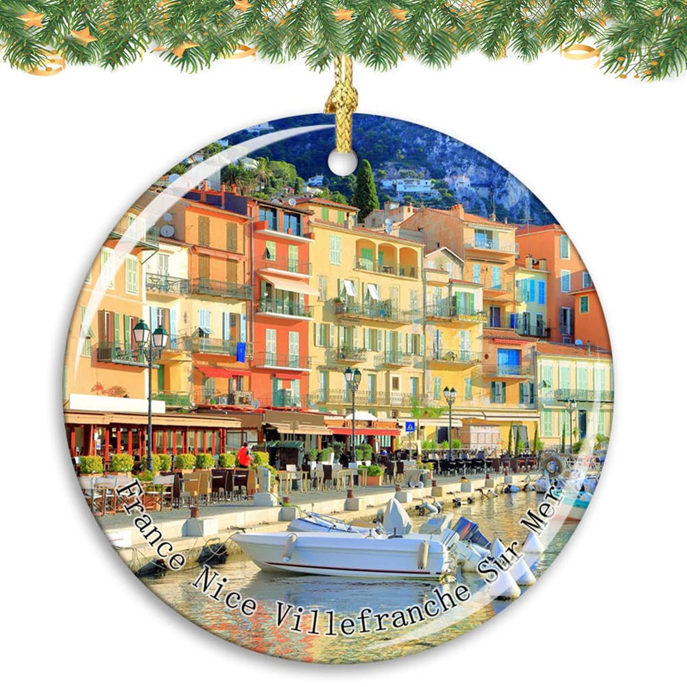Hand-Painted Villefranche Sur Mer Ceramic Christmas Tree Ornament - French Riviera Holiday Decor & Travel Souvenir - Perfect for Christmas Tree Decorating, Gift Giving & Coastal Home Decoration
