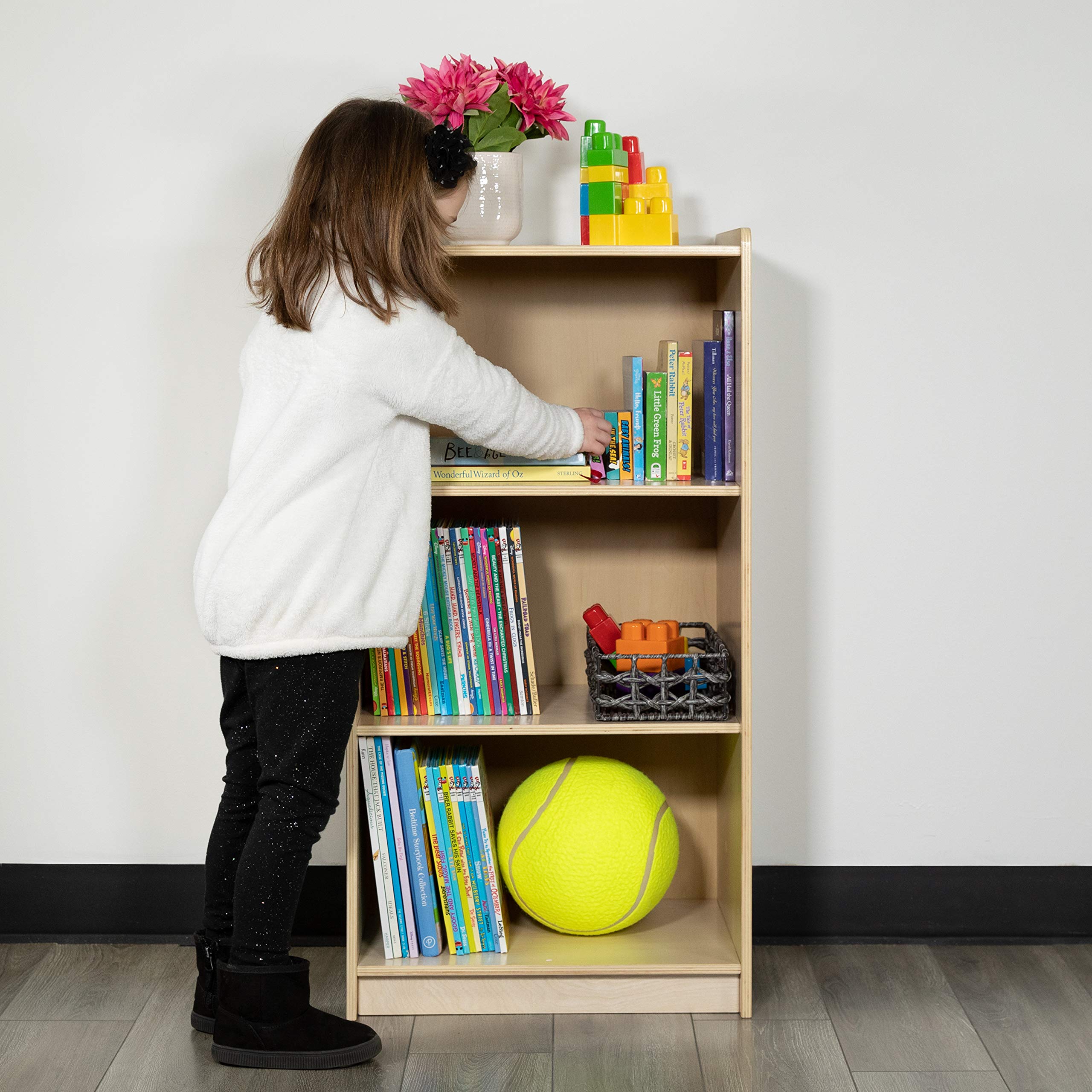 Wooden 3-Section School & Classroom Storage Cabinet - Commercial & Home Use - Safe Kids Furniture - 36 Inch Height Natural Finish - Perfect for Organizing Books, Toys & School Supplies