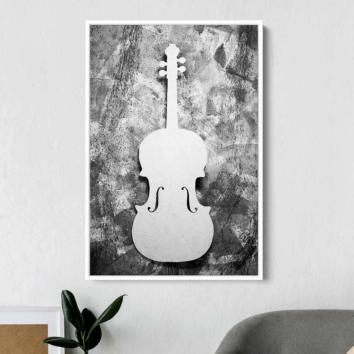 White Cello Wall Art Canvas Print - Elegant Musical Instrument Home Decor for Living Room, Bedroom & Office