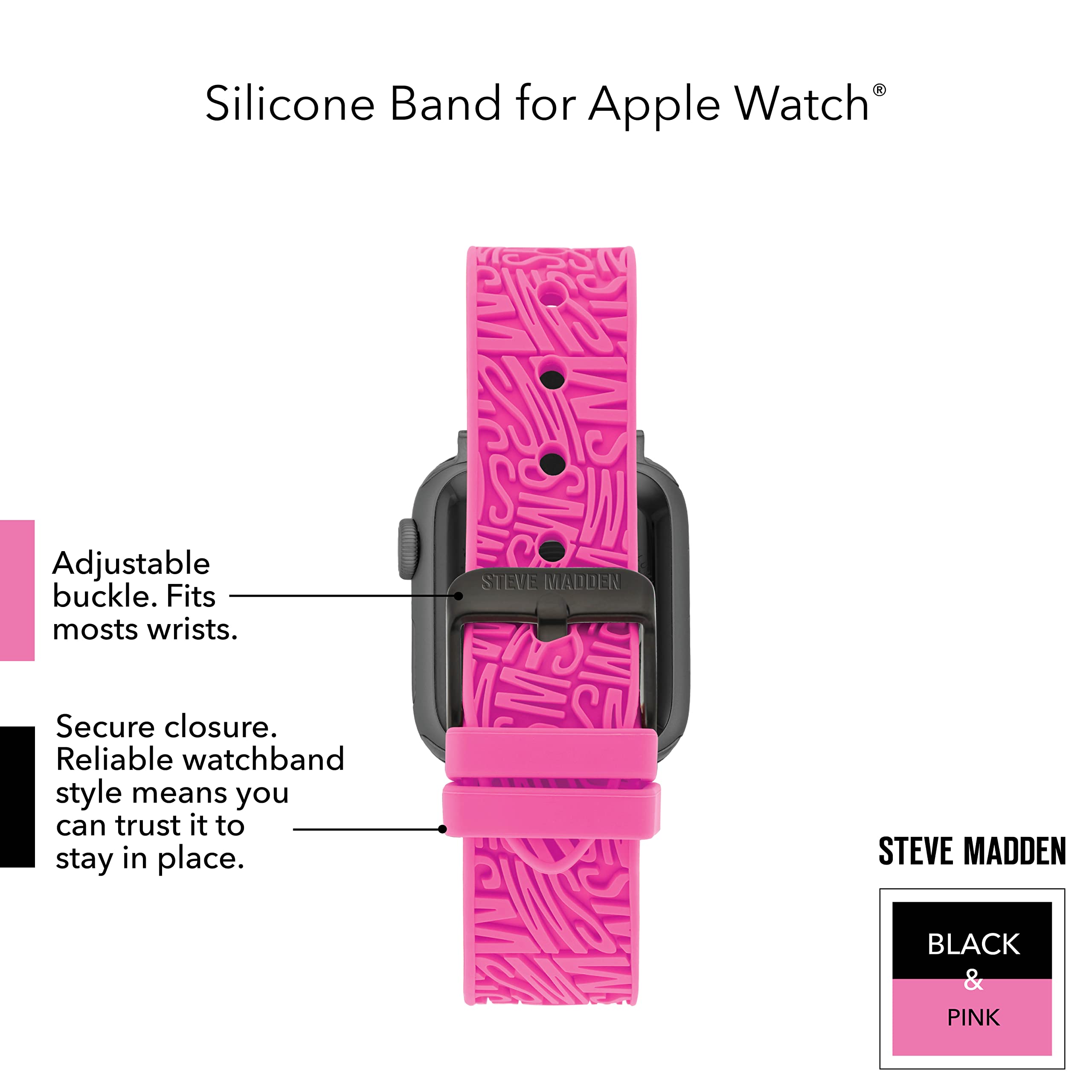 Steve Madden Stylish Silicone Band for Apple Watch Series 1-9 - Comfortable, Durable & Fashionable Smartwatch Accessory for Women & Men - Perfect for Workouts, Office & Everyday Wear
