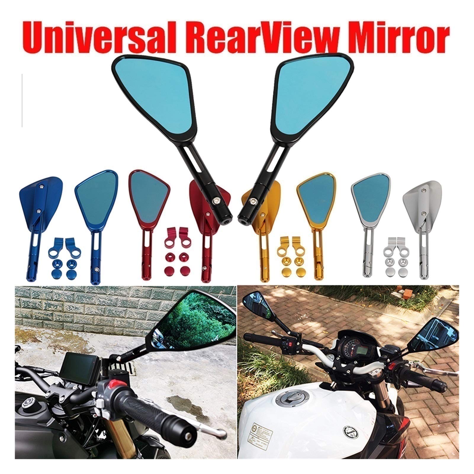 Universal Motorcycle Handlebar Rear View Mirrors - Compatible with Kawasaki Z650 Z750 Z800 Z1000 Z900 Versys 650 ER6N - Adjustable Side Mirrors for Enhanced Safety - Perfect for Street Riding and Commuting