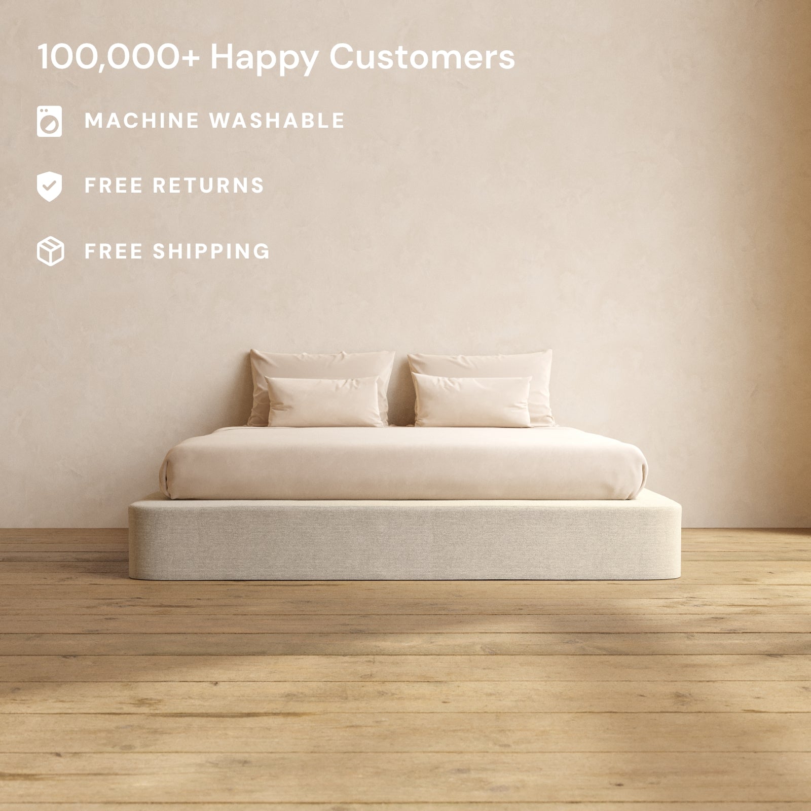 King Upholstered Platform Bed Frame with Blended Weave Fabric in Oat - Modern Bedroom Furniture for Master & Guest Rooms