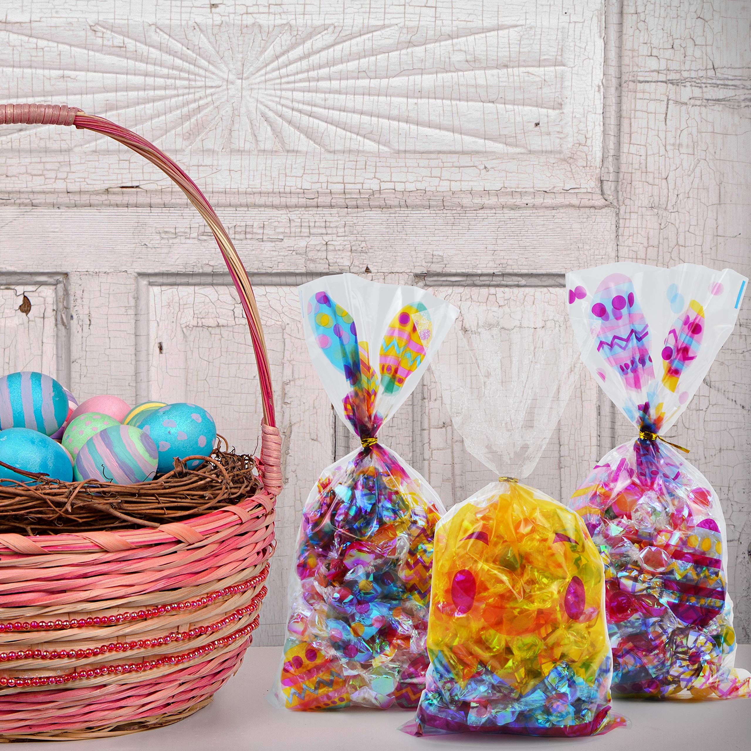 JOYIN 150 Pcs Easter Cellophane Bags with Twisted Ties - Pastel Colored Candy Treat Goodie Bags for Easter Egg Hunt, Kids Party Favors & Basket Stuffers - Perfect for Classroom Treats, Birthday Parties & Holiday Gift Wrapping