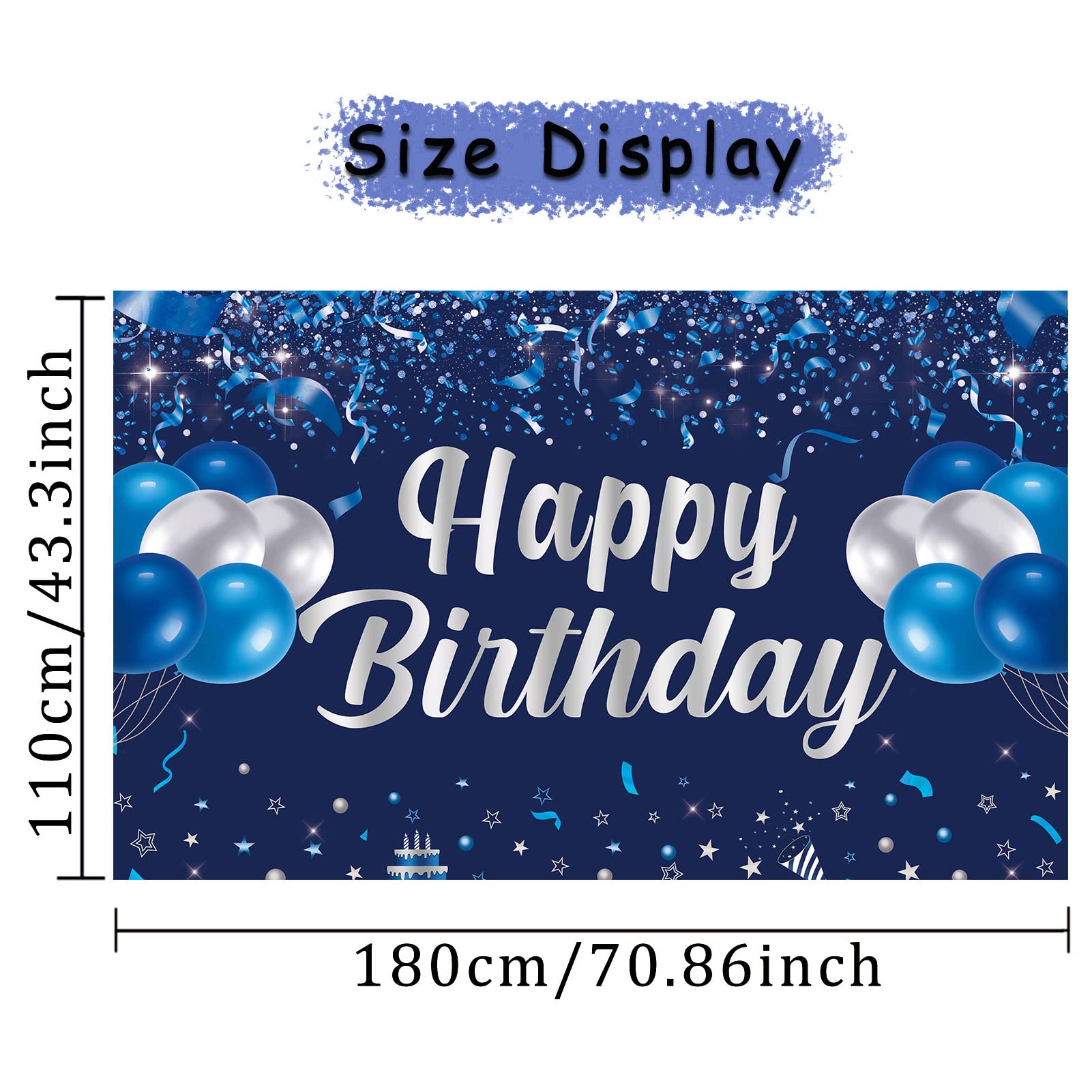 Blue and Silver Happy Birthday Banner Backdrop - Party Decorations for Men, Women, Kids - Indoor/Outdoor Photo Background - Perfect for Birthday Parties, Celebrations & Gift Giving