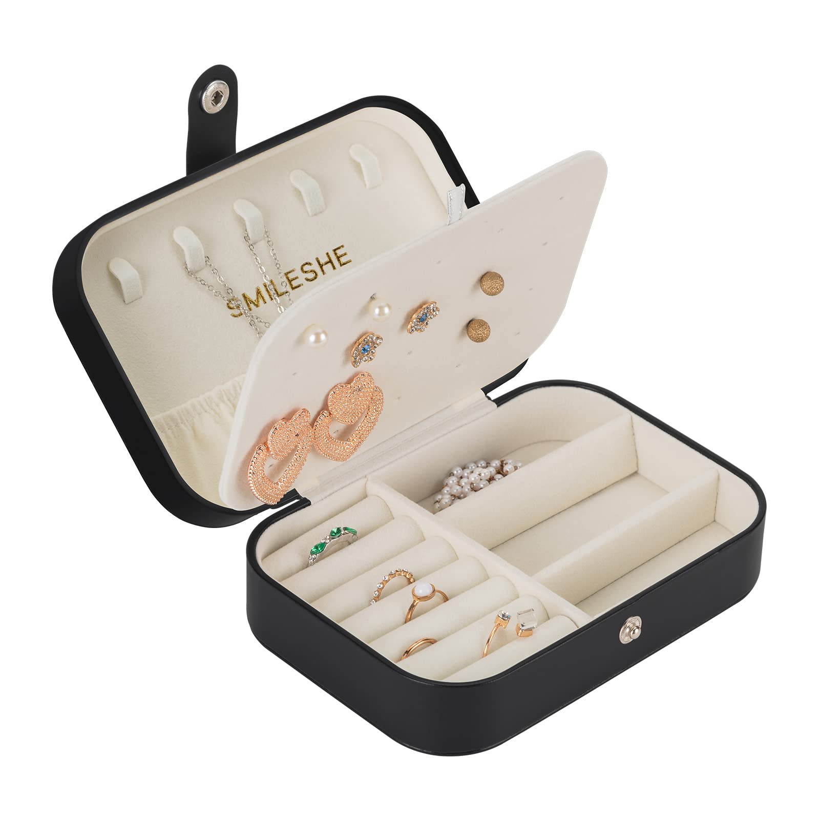 Smileshe Jewelry Box - PU Leather Travel Jewelry Organizer with 2 Layers for Rings, Earrings, Necklaces & Bracelets | Portable Storage Case for Women | Perfect for Travel, Home Display & Gift Giving