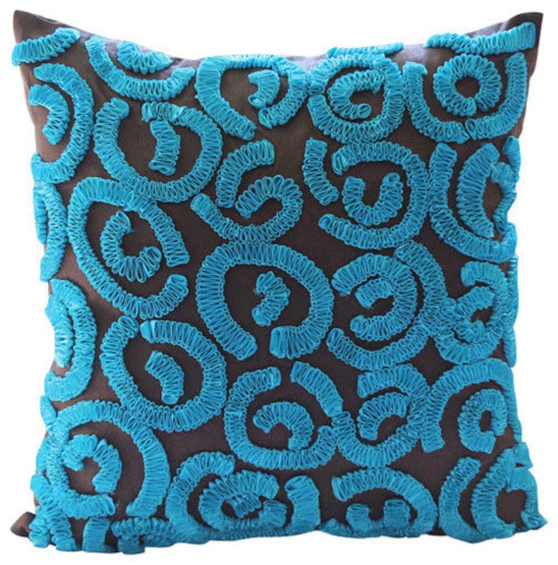 Premium Brown & Blue Abstract Silk Euro Sham Pillow Covers 26x26 Inch (65x65 cm) - Contemporary European Style Bedding Decor for Easter, Living Room, Master Bedroom & Guest Room