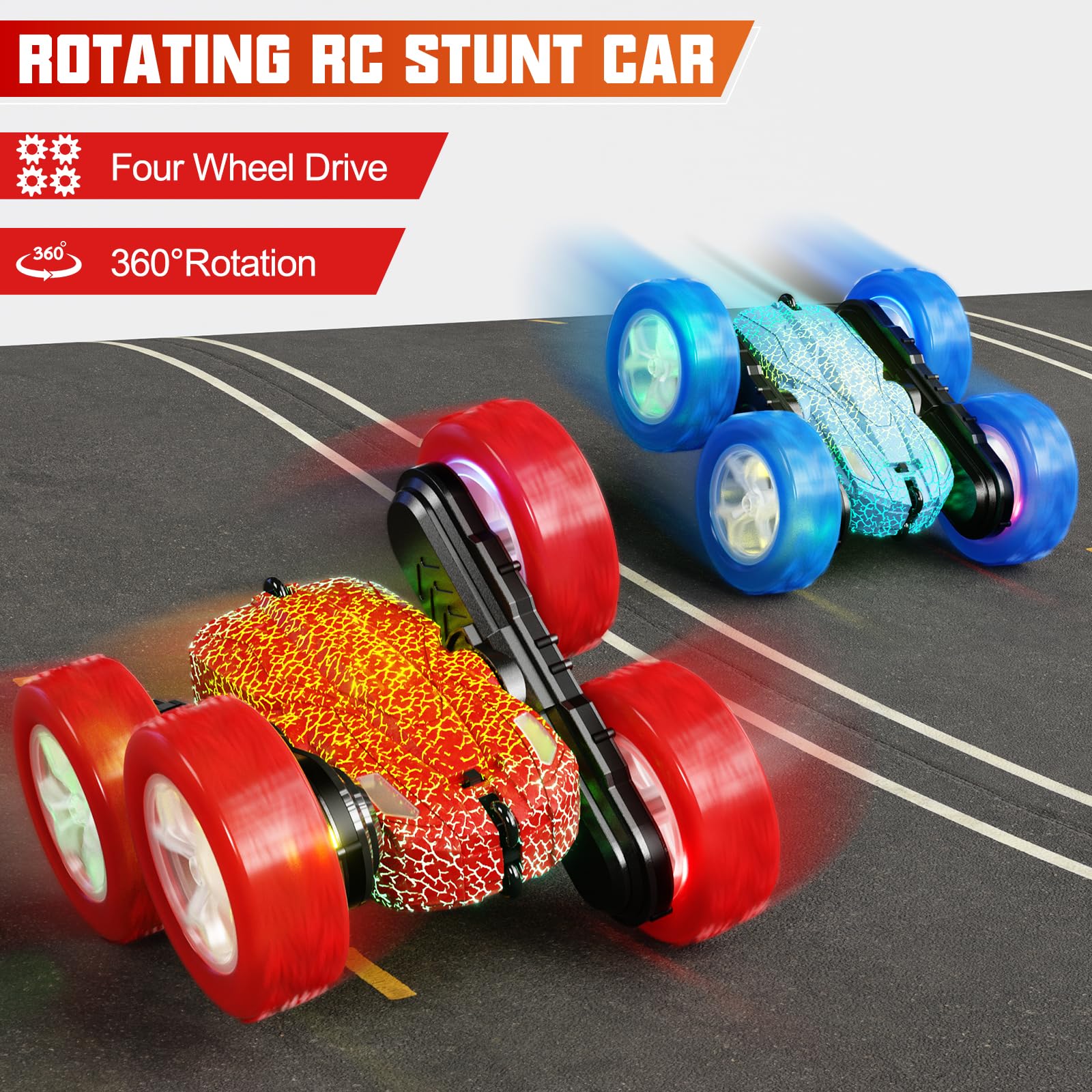 Remote Control Stunt Car for Kids 6-12 - 4WD 2.4Ghz 360° Rotating Crawler with Lights - Perfect Birthday Gift for Boys & Girls - Indoor/Outdoor Play