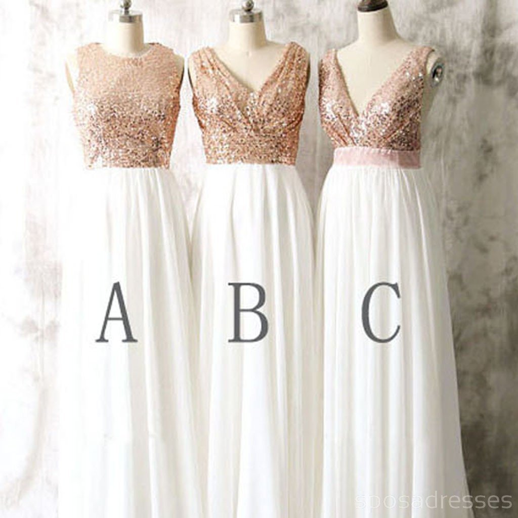 Elegant Mismatched Sequin Chiffon Sleeveless Long Bridesmaid Dresses - WG17 | Perfect for Wedding Parties, Formal Events & Special Occasions