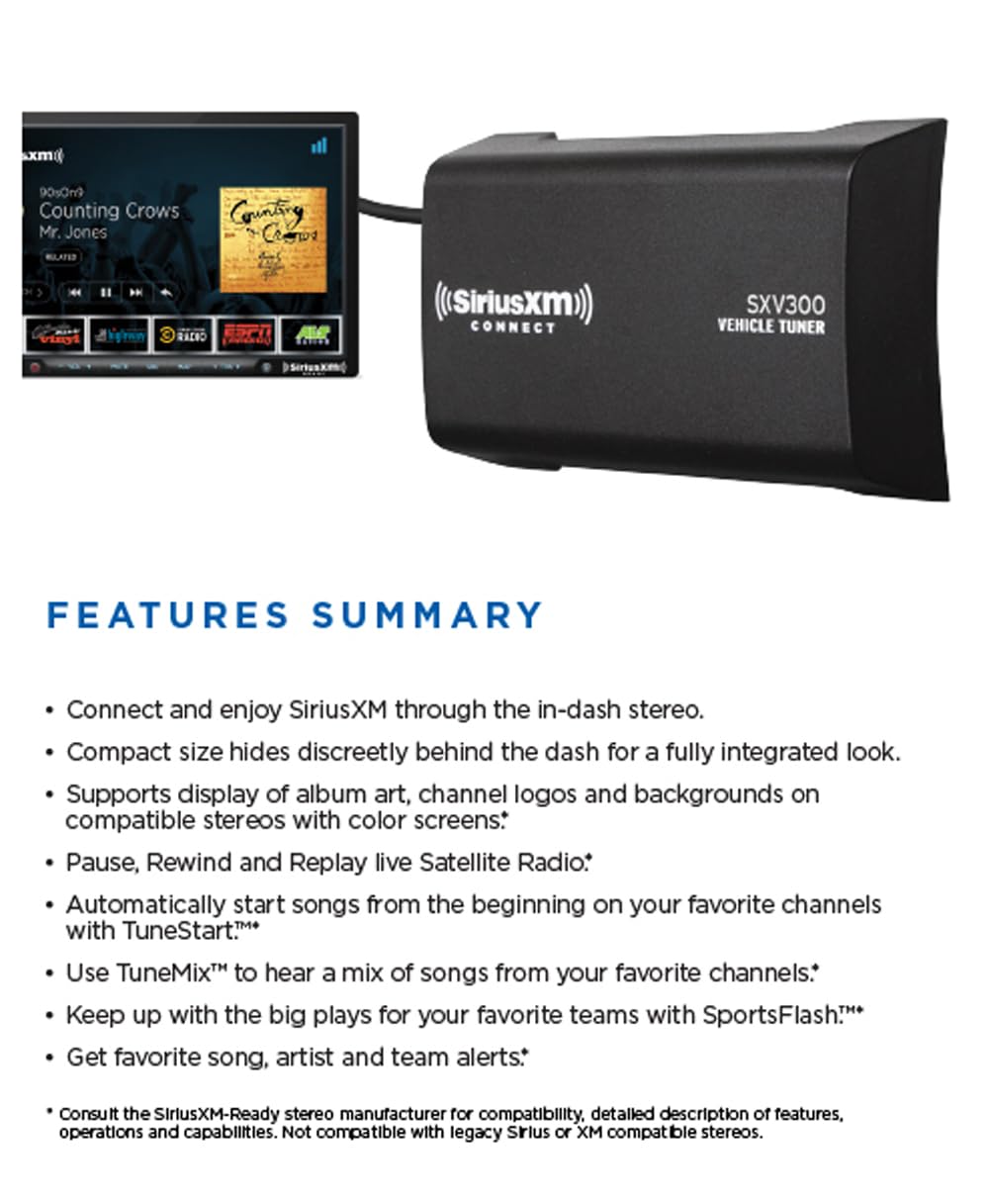 SiriusConnect SXV300V1 SiriusXM Vehicle Tuner for Car Radio - Satellite Radio Receiver with Easy Installation | Perfect for Road Trips, Commuting & Long Drives