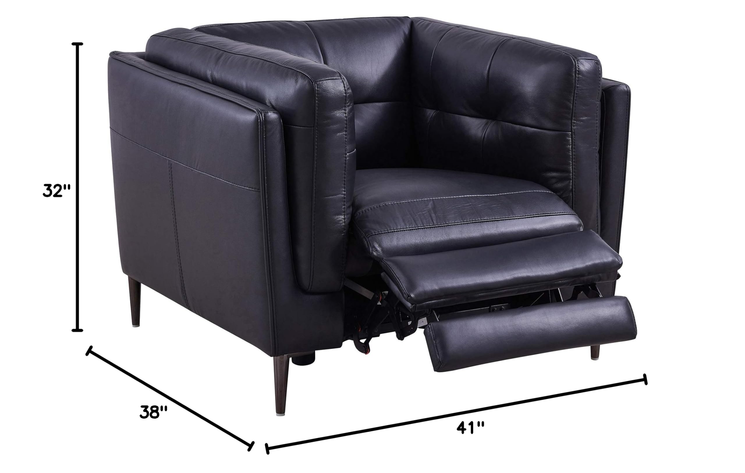 Armen Living Primrose Modern Top Grain Leather Power Recliner Chair - Navy Blue Accent Chair for Living Room | Comfortable Electric Recliner for Home Theater, Gaming & Relaxation