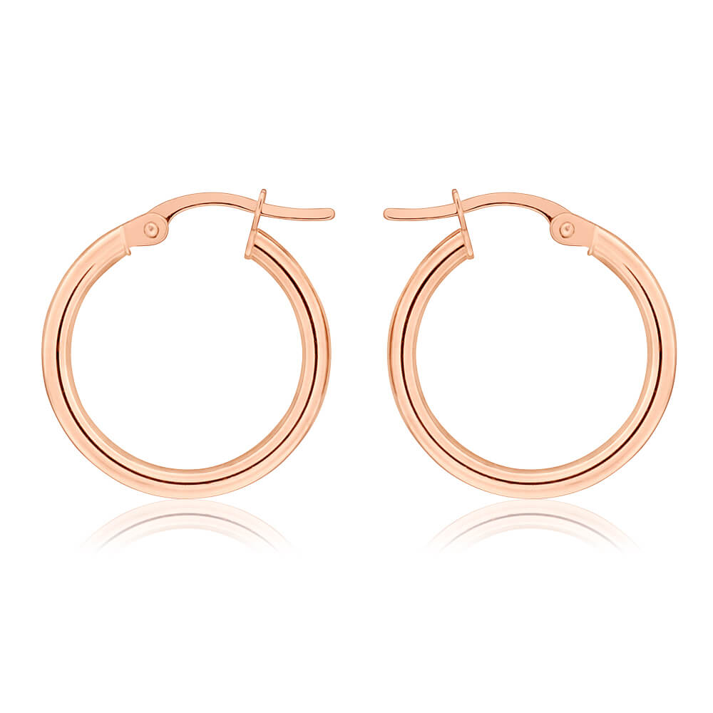9ct Rose Gold 15mm Plain Hoop Earrings - European Made - Elegant Everyday Wear for Women