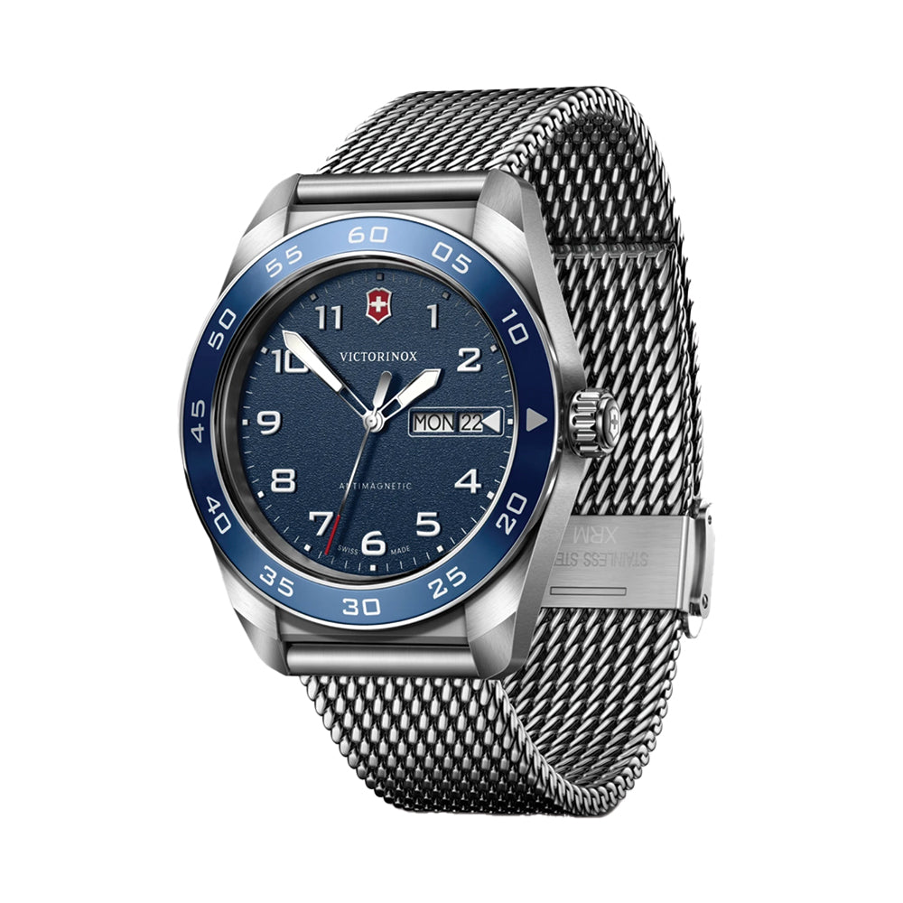 Swiss Army Quartz 42mm Blue Dial Men's Watch with Stainless Steel Bracelet - Perfect for Business, Casual Wear & Outdoor Adventures