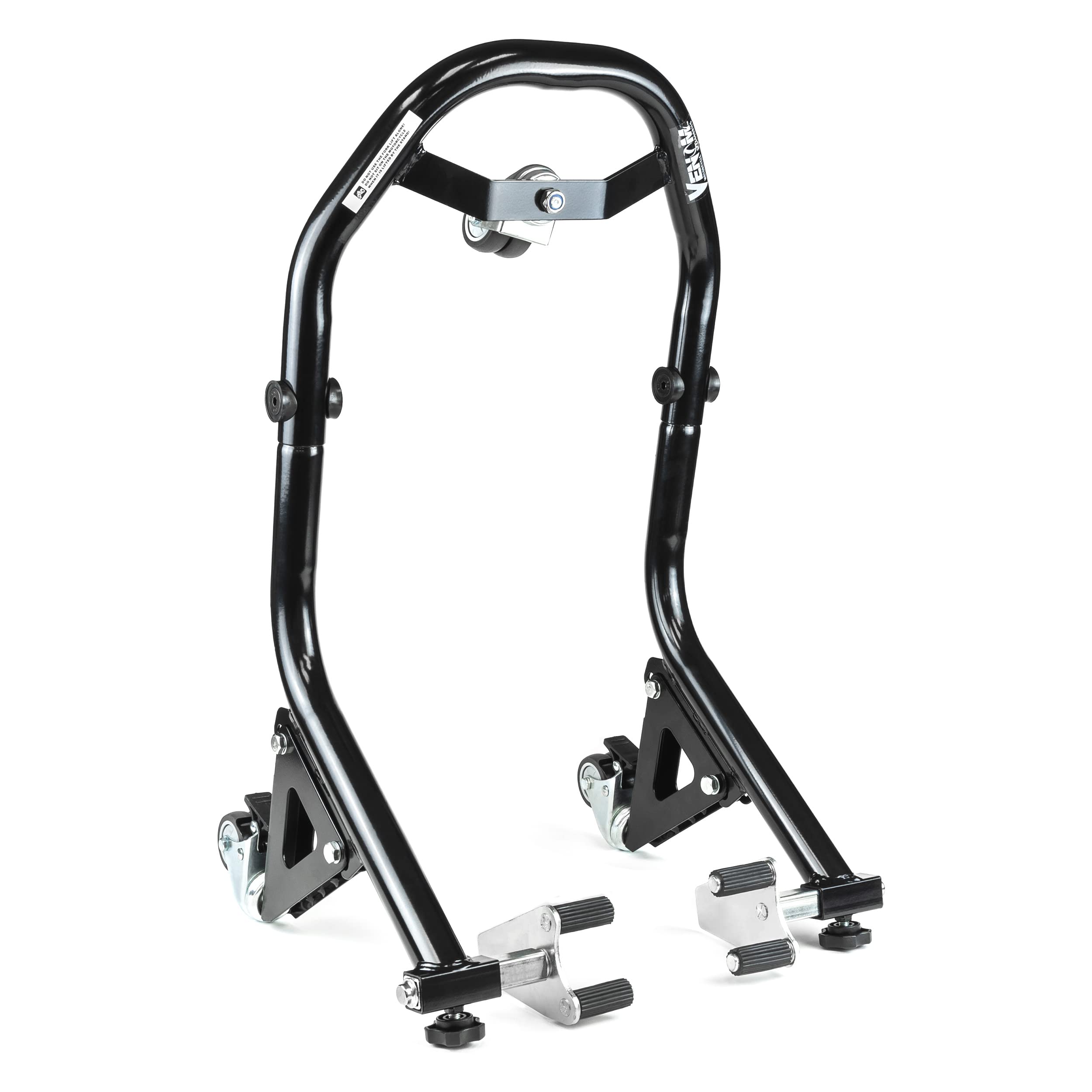 Venom Motorcycle Lift Stand with Dolly Wheels - Black Front Paddock Fork Attachments for Kawasaki ER-6N (2009-2010) | Heavy Duty Bike Maintenance Stand for Garage Workshop & DIY Repairs