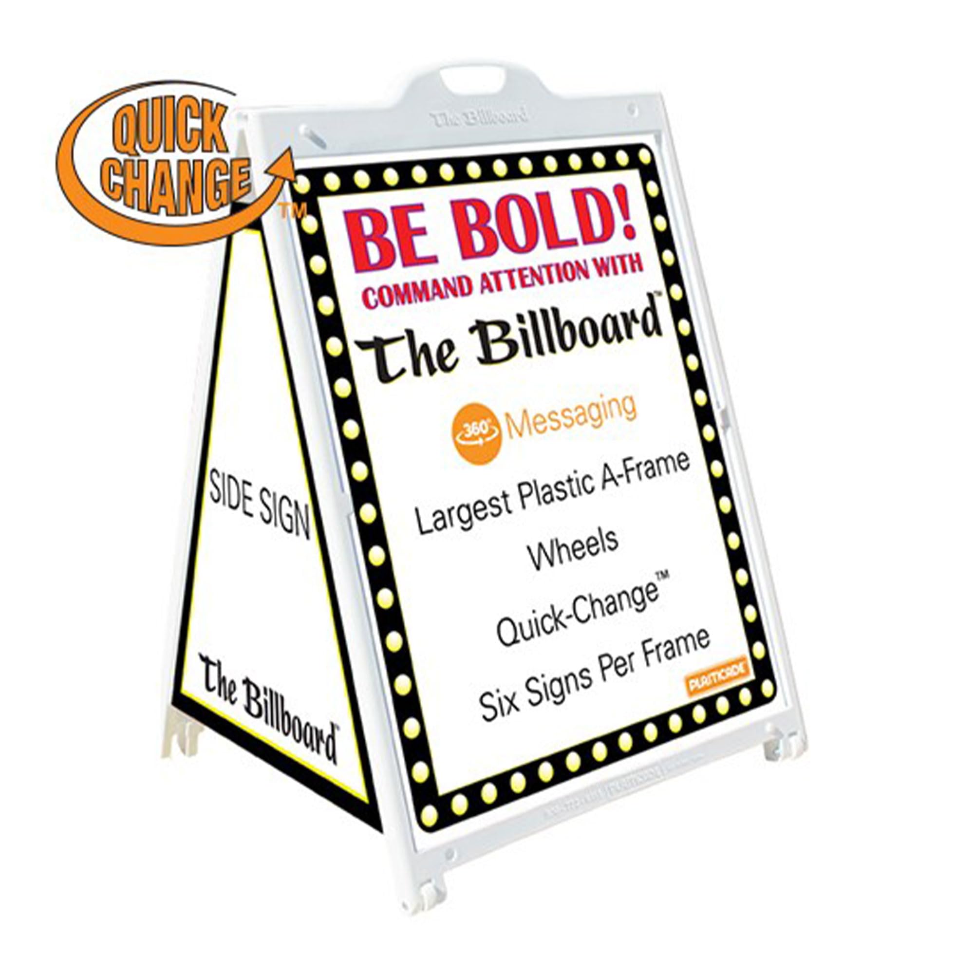 Plasticade Billboard Large Outdoor Sidewalk A-Frame Sign - 6 Display Plastic Sign Board Holder with Molded Handle & Wheels - White - Perfect for Storefronts, Sidewalk Sales & Outdoor Advertising