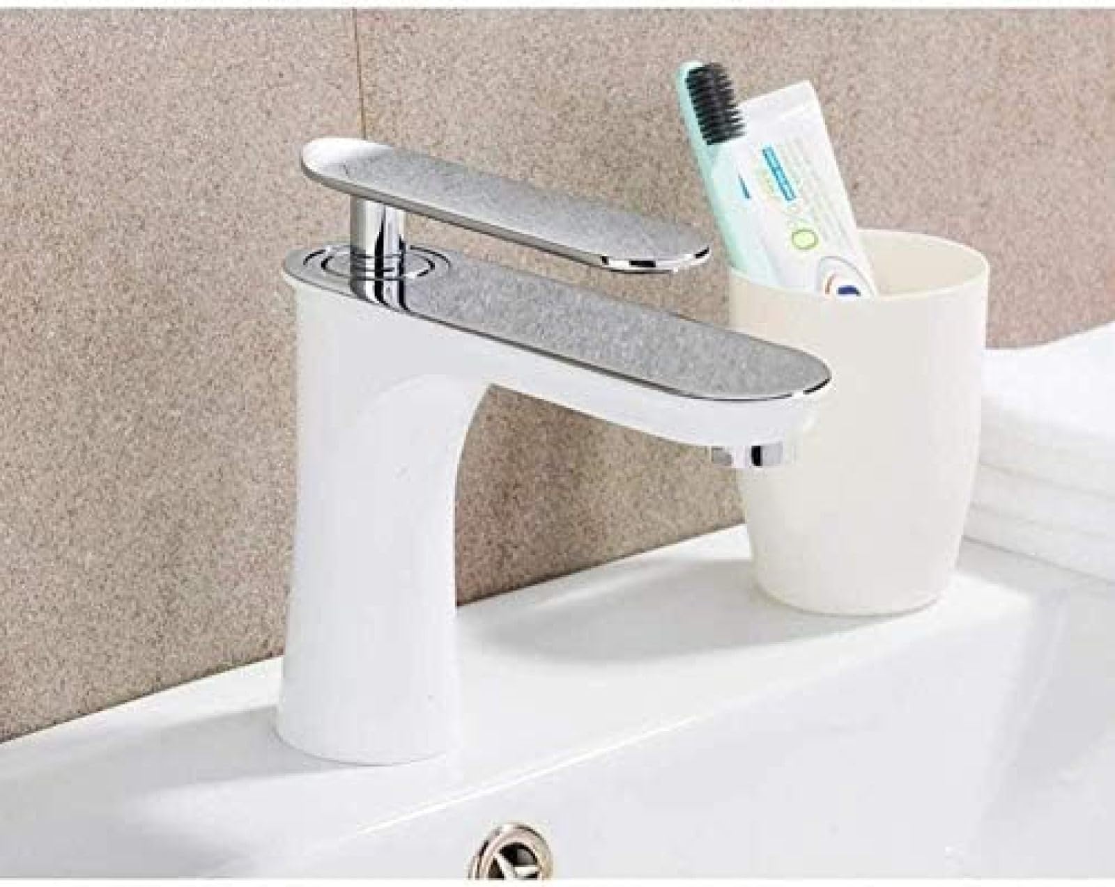 CRJUS Kitchen & Bathroom Sink Faucet - Waterfall Mixer Tap in White & Chrome, Hot & Cold Water Mixer for Modern Kitchen & Bathroom Design