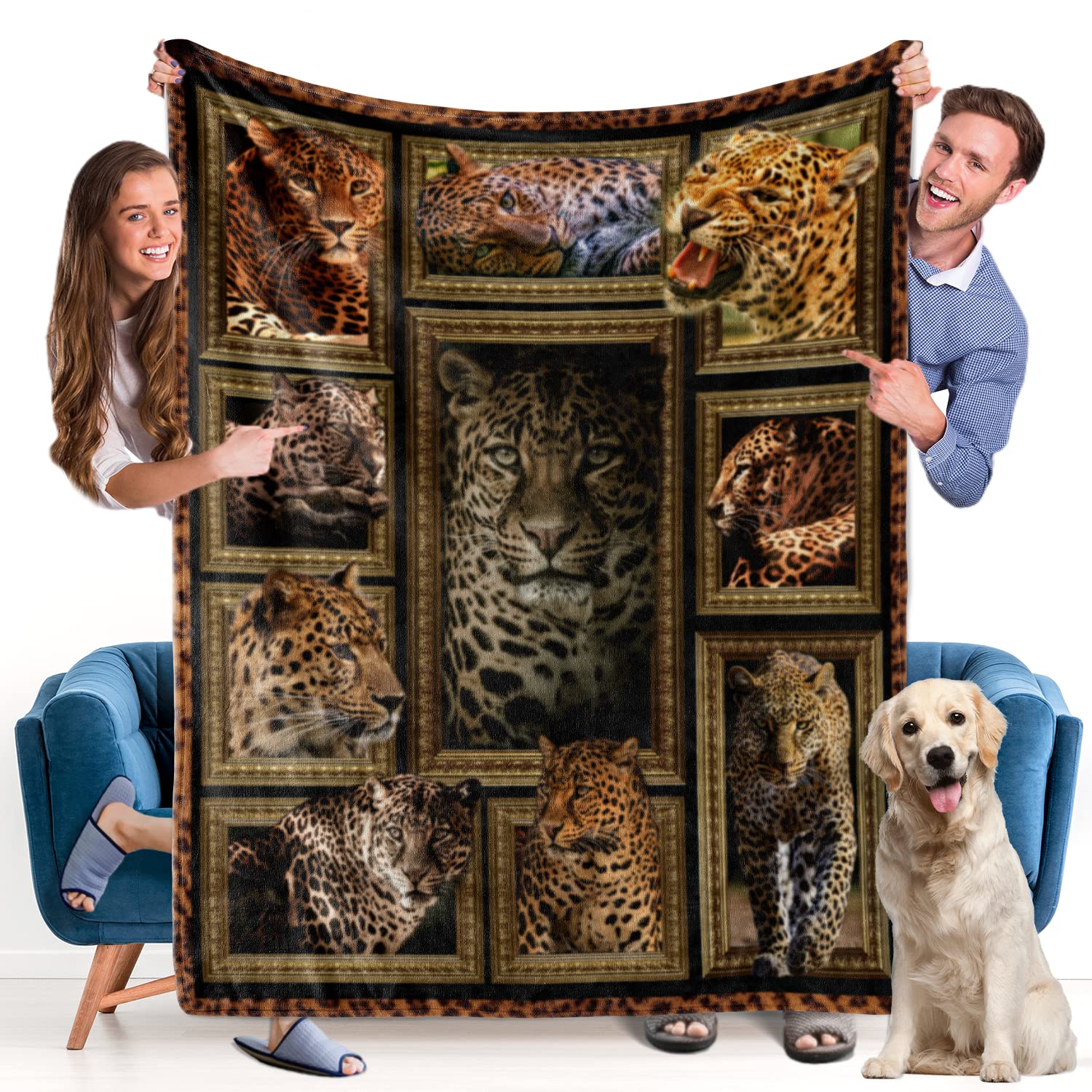 Leopard Print Fleece Throw Blanket - Super Soft Cozy Plush Blanket for Couch, Bed & Sofa - Lightweight Fuzzy Lap Blanket 50x60 Inches - Perfect Gift for Animal Lovers - Ideal for Movie Nights, Camping & Winter Snuggles