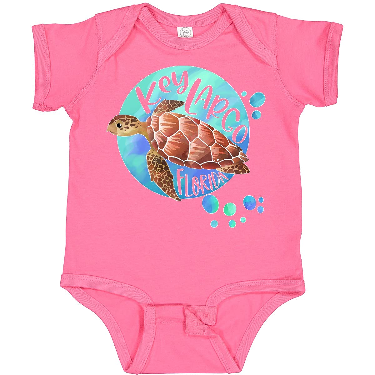 Inktastic Key Largo Florida Swimming Sea Turtle with Bubbles Baby Bodysuit - Cute Infant Onesie for Beach Vacation & Ocean Lover Gifts