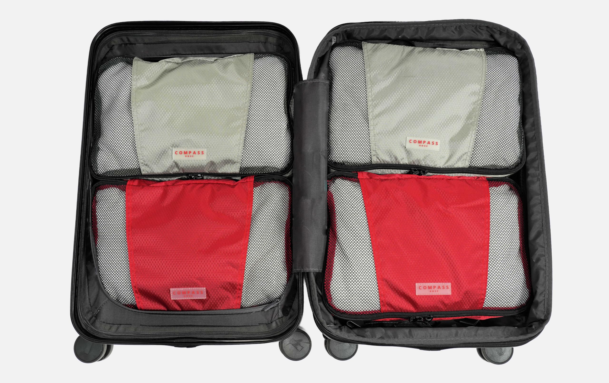 4-Piece Medium Packing Cubes for Travel - Luggage Organizer Set with Numbered & Color-Coded System - Dual Zipper Compartments, Top Handle (Red & Grey) - Perfect for Carry-On Suitcases, Backpacks & Business Trips