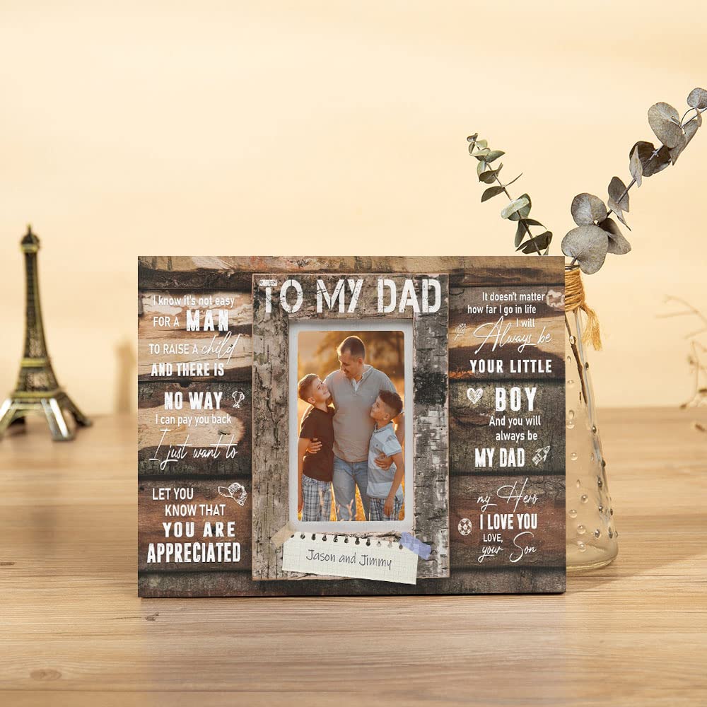 Personalized Wooden Picture Frame for Dad - Custom Fathers Day Gift, 8x10 Inch Planked Photo Plaque - Perfect Desktop Decoration & Keepsake for Men (Home Office, Anniversary, Birthday Gift Idea)