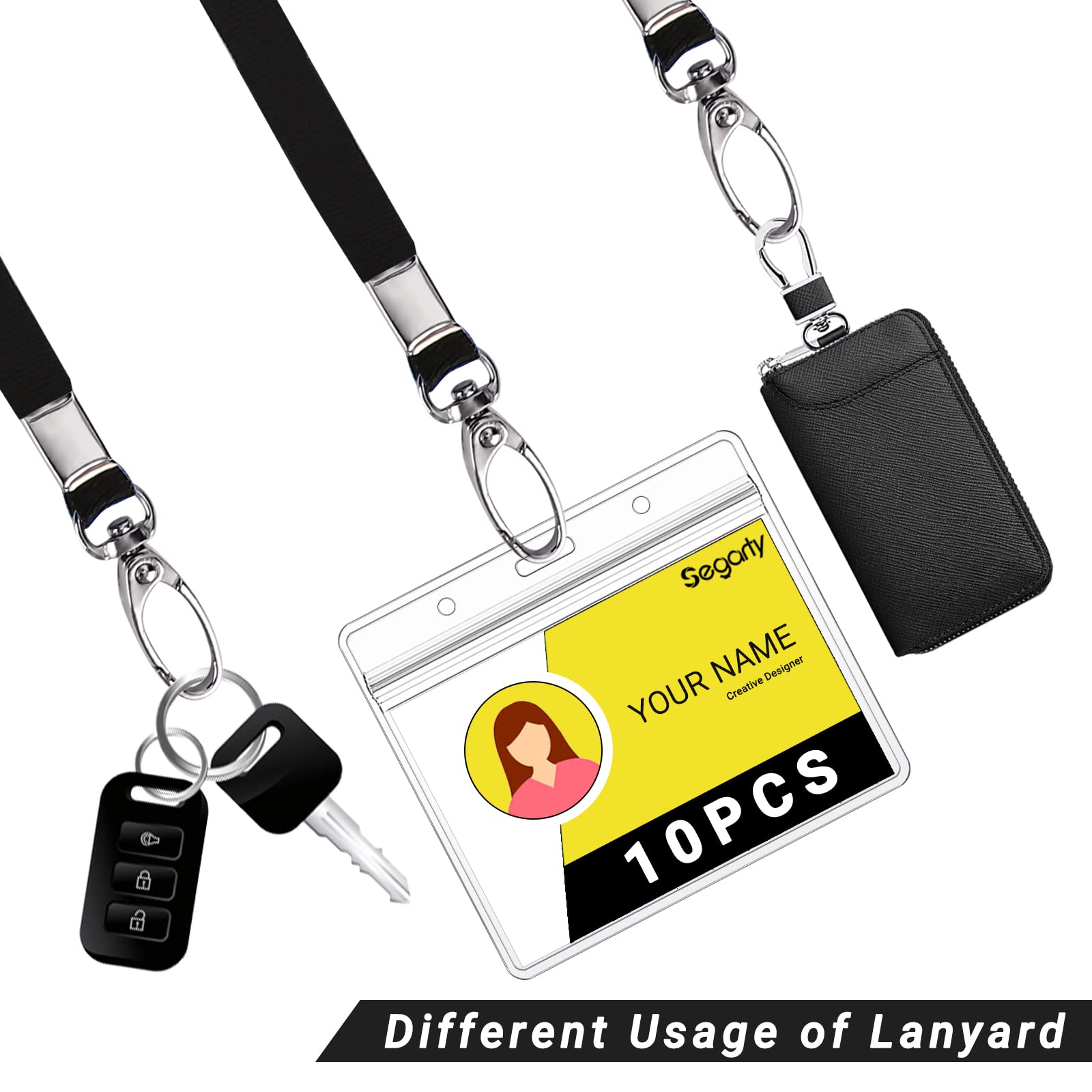 Segarty 10 Pack ID Lanyards with Clear Badge Holder - for Office, School & Business Use