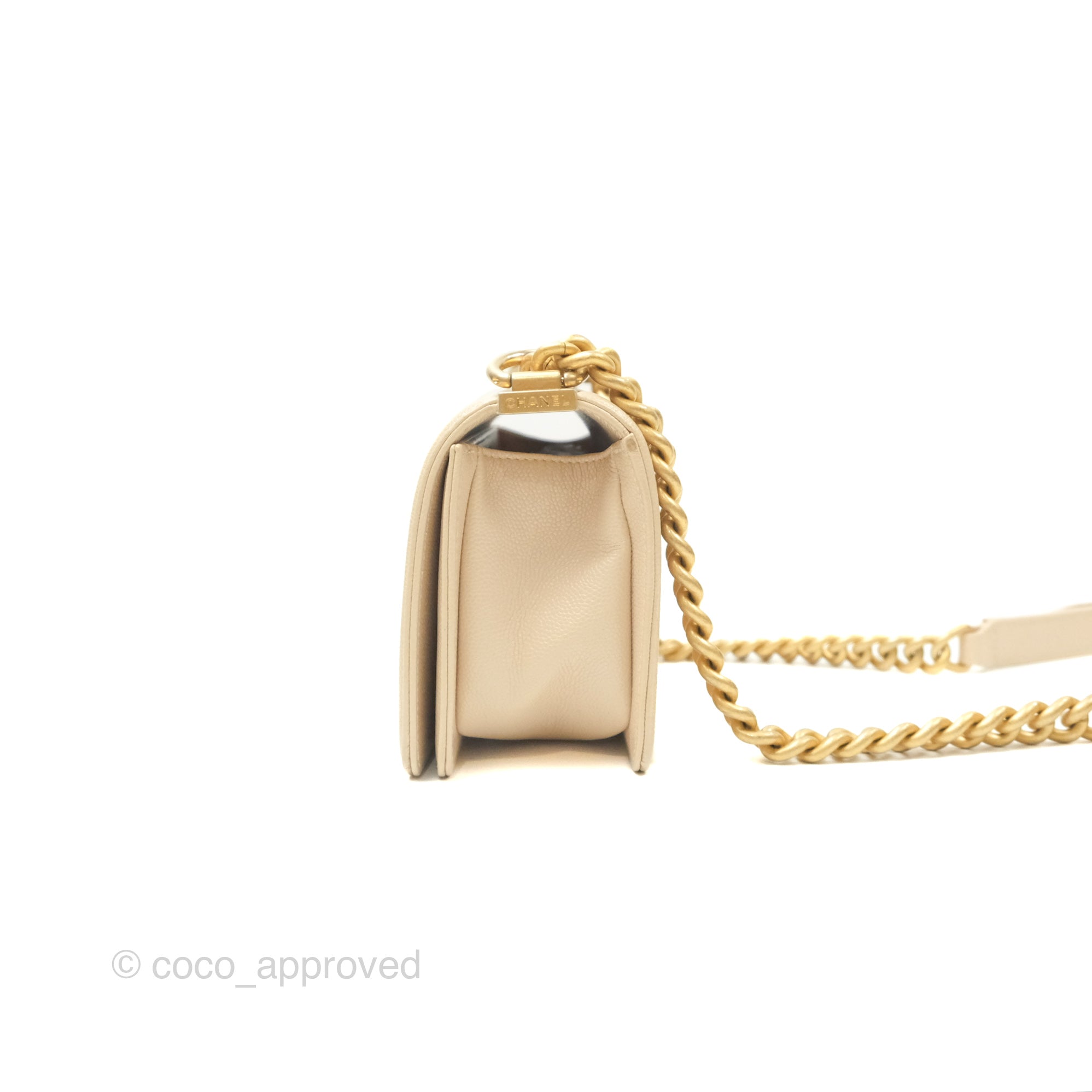 Chanel Chevron Small Boy Bag in Cream Ivory Caviar Leather with Aged Gold Hardware - Perfect for Luxury Fashion & Everyday Elegance