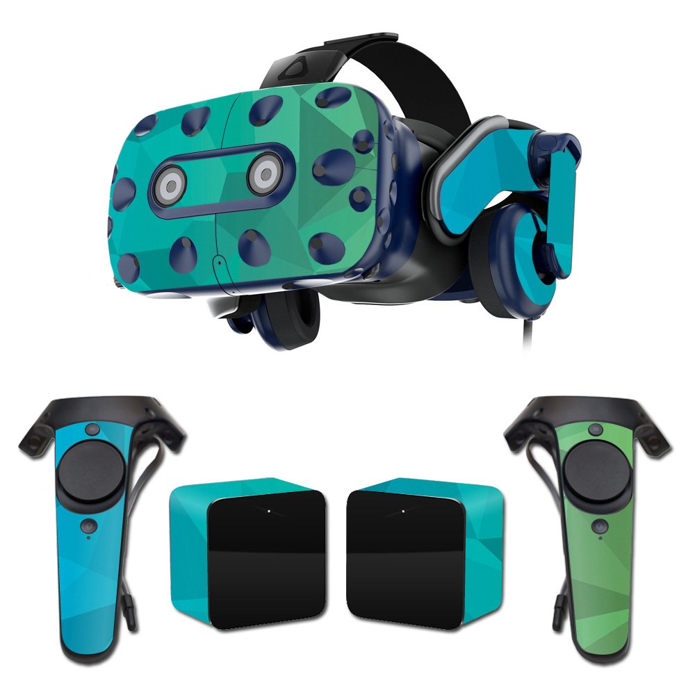 MightySkins Vinyl Decal Wrap Cover for HTC VIVE Pro VR Headset - Blue Green Polygon Design | Protective & Durable Skin | Easy to Apply & Remove | Made in USA | Perfect for Gaming, VR Enthusiasts & Customization