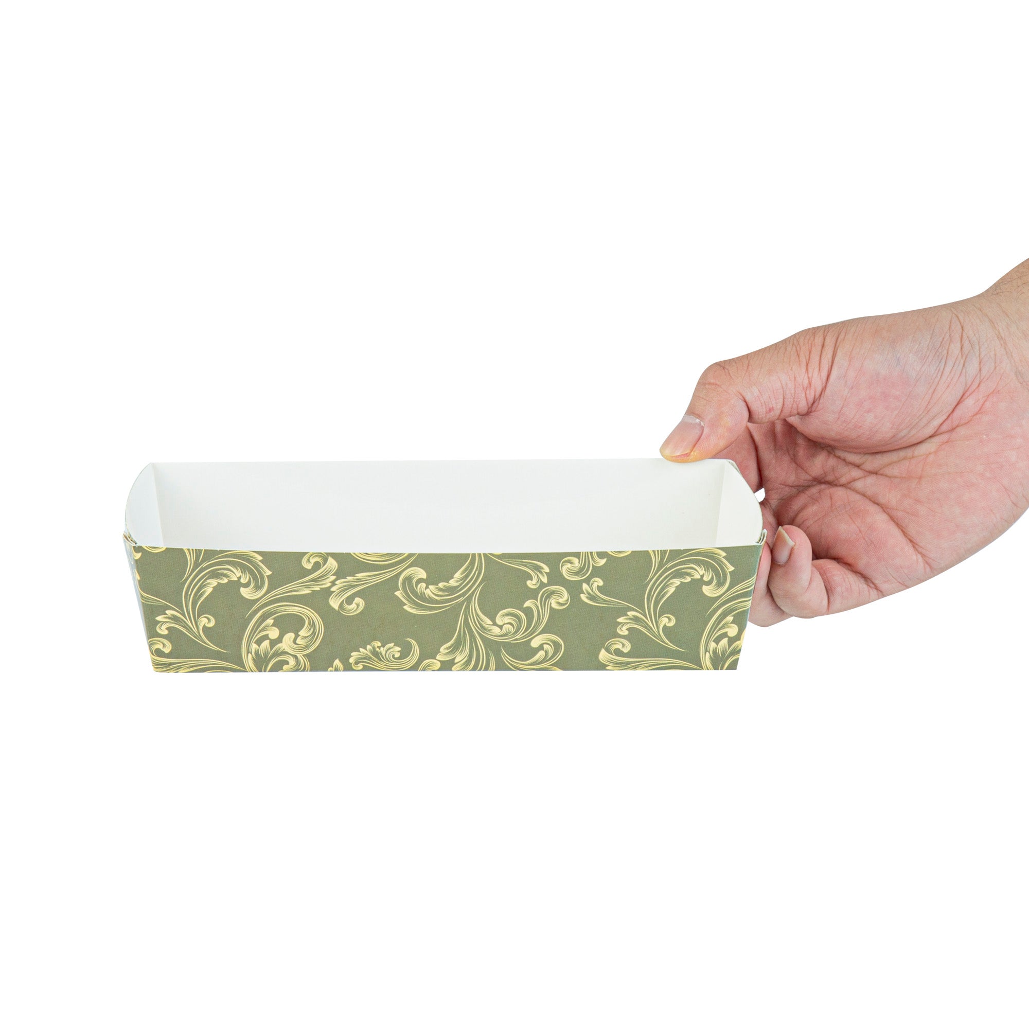 Bake Tek 14 oz Dark Green Vintage Floral Paper Baking Tray - Greaseproof & Eco-Friendly - 7.75