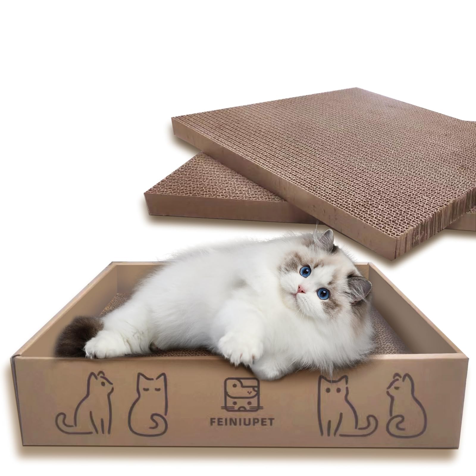 Premium 3-Piece Cat Scratching Board Set with Double-Sided Scratch Pad & Cozy Cat Box - Durable Cat Furniture for Play, Scratching & Nap Time - Perfect for Indoor Cats, Kittens & Multi-Cat Homes
