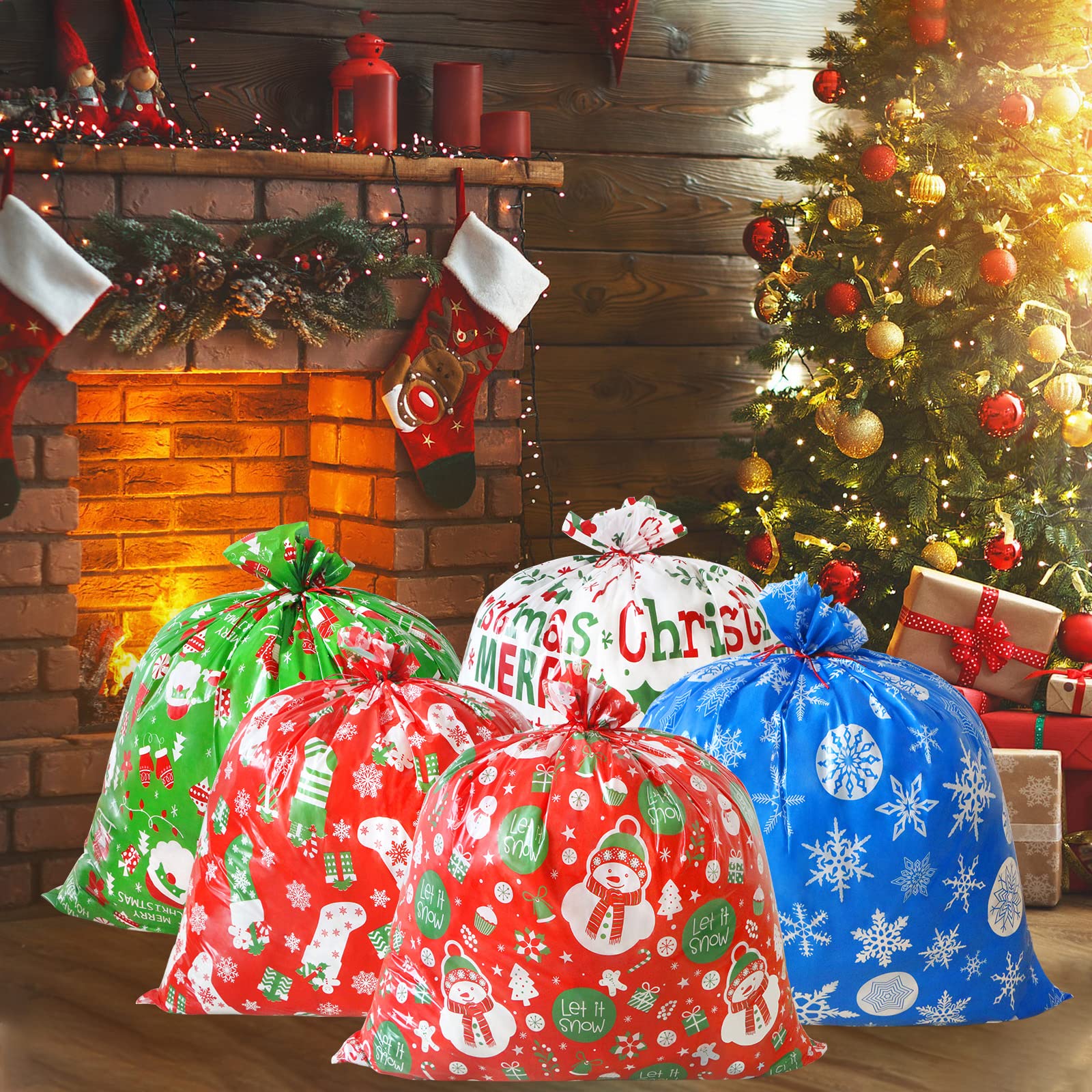 ZMCINER 6-Piece Large Christmas Gift Bags Set - 35.8” X 35.8” Jumbo Holiday Present Wrapping Bags for Xmas Gifts, Stocking Stuffers & Party Favors - Perfect for Christmas Parties, Family Gatherings & Corporate Gift Exchanges