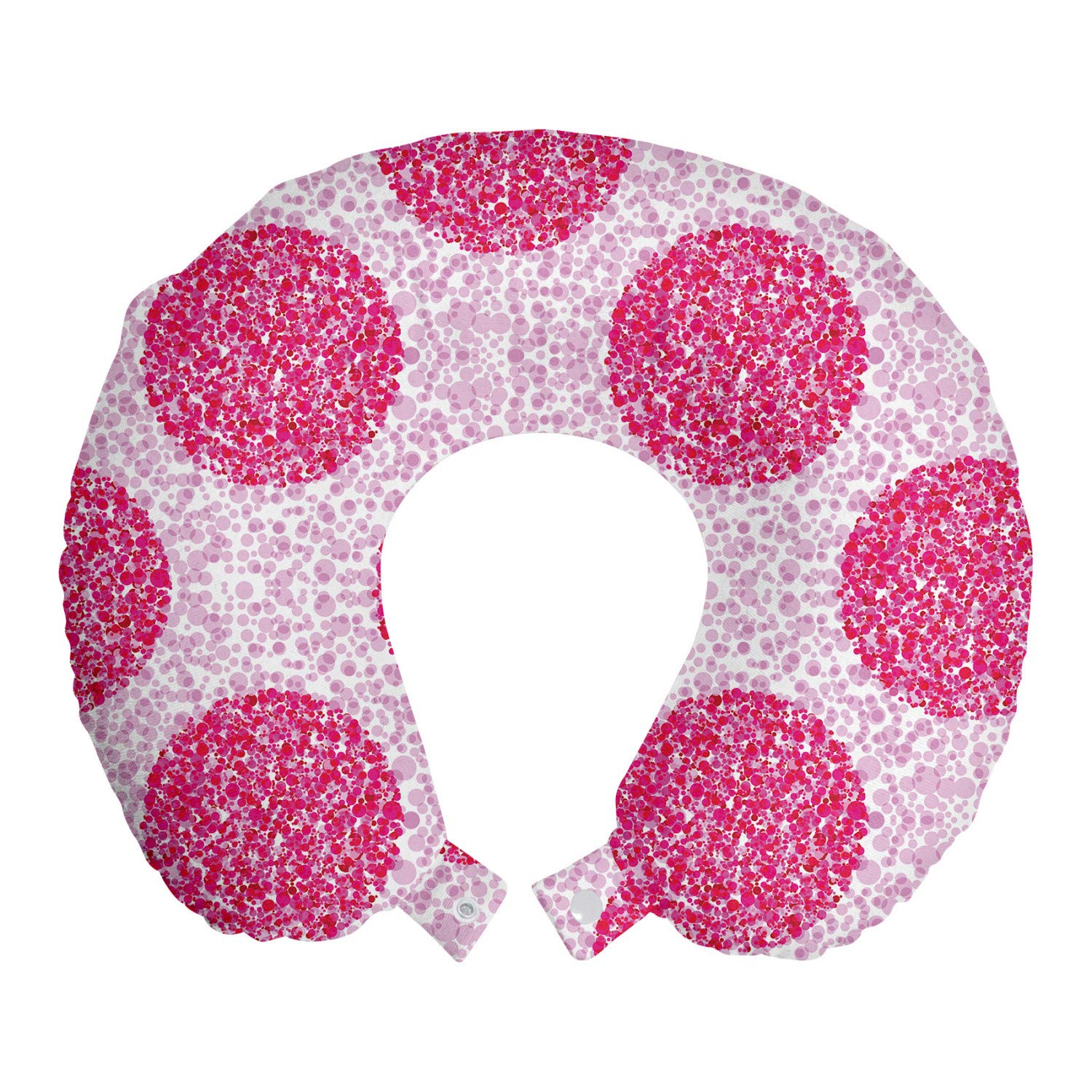 Ambesonne Abstract Travel Neck Pillow - Memory Foam Support for Airplane & Car - 12 Inch Pink Fuchsia Polka Dot Design - Perfect for Long Flights, Road Trips & Office Naps