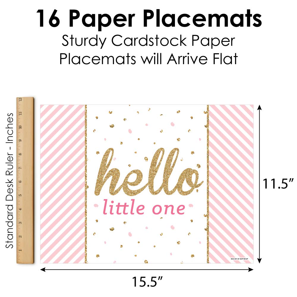 Big Dot of Happiness Hello Little One - Pink and Gold Baby Shower Placemats Set of 16 - Elegant Table Decorations for Girls Nursery, Birthday Party & Welcome Home Celebration
