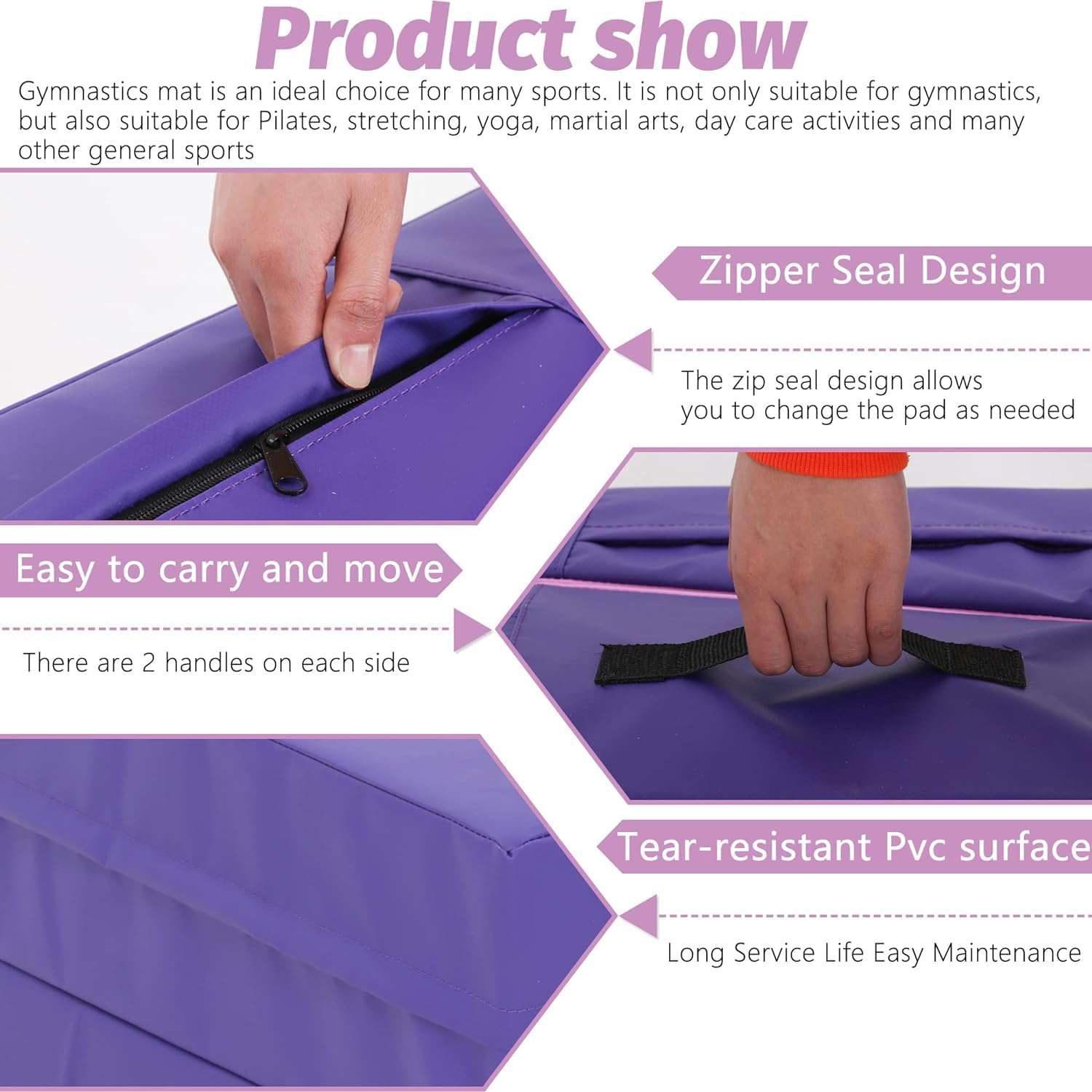 48x24 Inch Folding Gymnastics Exercise Mat - Waterproof Tumbling Mat with Handle for Home Gym, Yoga & Fitness Training | Perfect for Stretching, Pilates & Kids Play