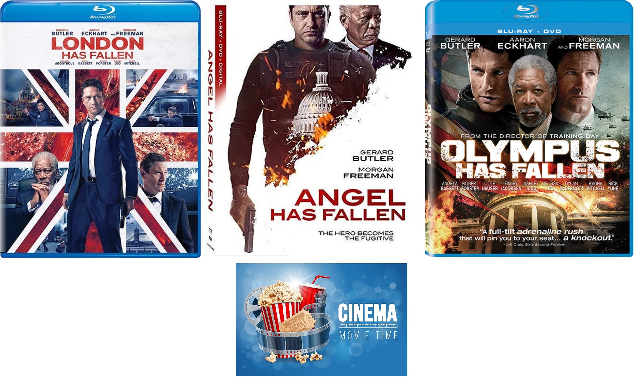 Gerard Butler Action Movie Trilogy: Olympus Has Fallen, London Has Fallen, Angel Has Fallen - 3-Disc Blu-ray Set with Bonus Art Card - Perfect for Movie Nights & Action Film Collectors