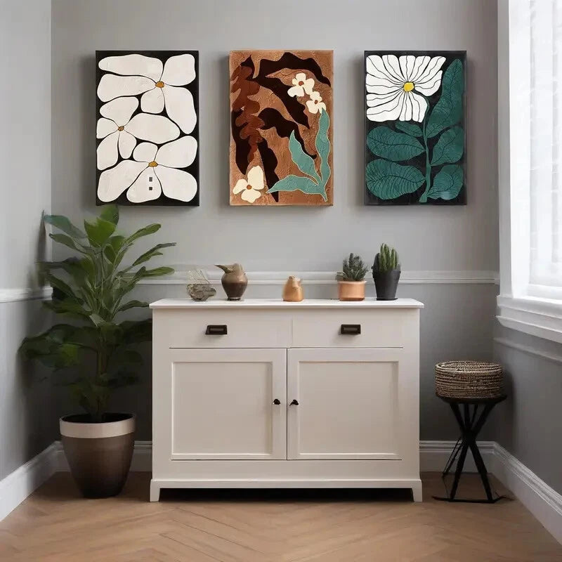 3-Piece Modern Neutral Aesthetic Botanical Abstract Metal Wall Art - Ready to Hang Home Decor for Living Room, Bedroom & Office