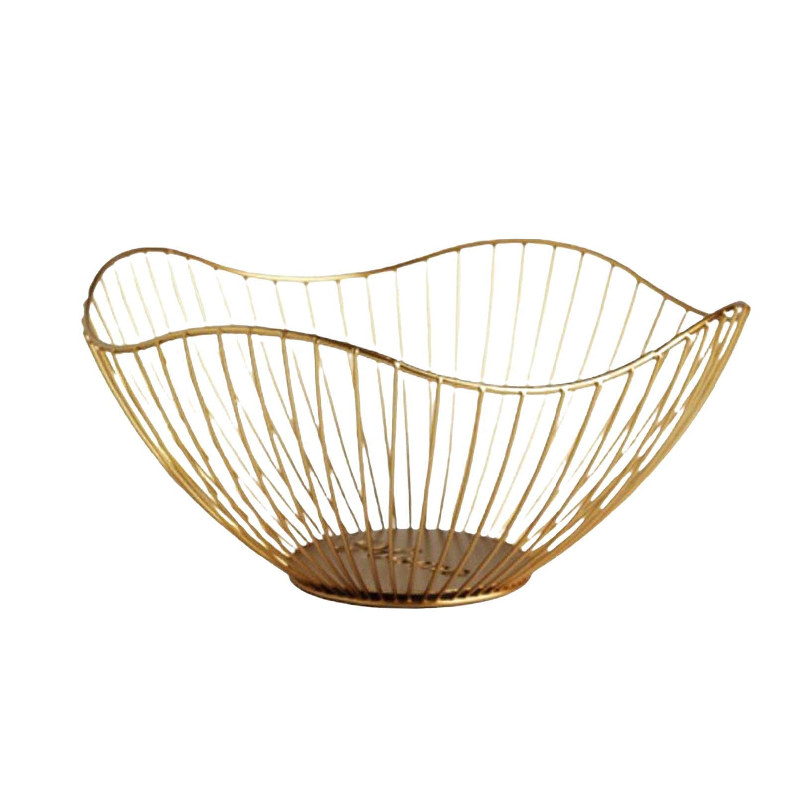 FAKEME Large Metal Desktop Fruit Basket & Vegetable Stand - Farmhouse Kitchen Display Rack for Fresh Fruits, Veggies, Bread & Snacks - Gold Finish | Perfect for Living Room, Dining Table & Kitchen Counter Organization