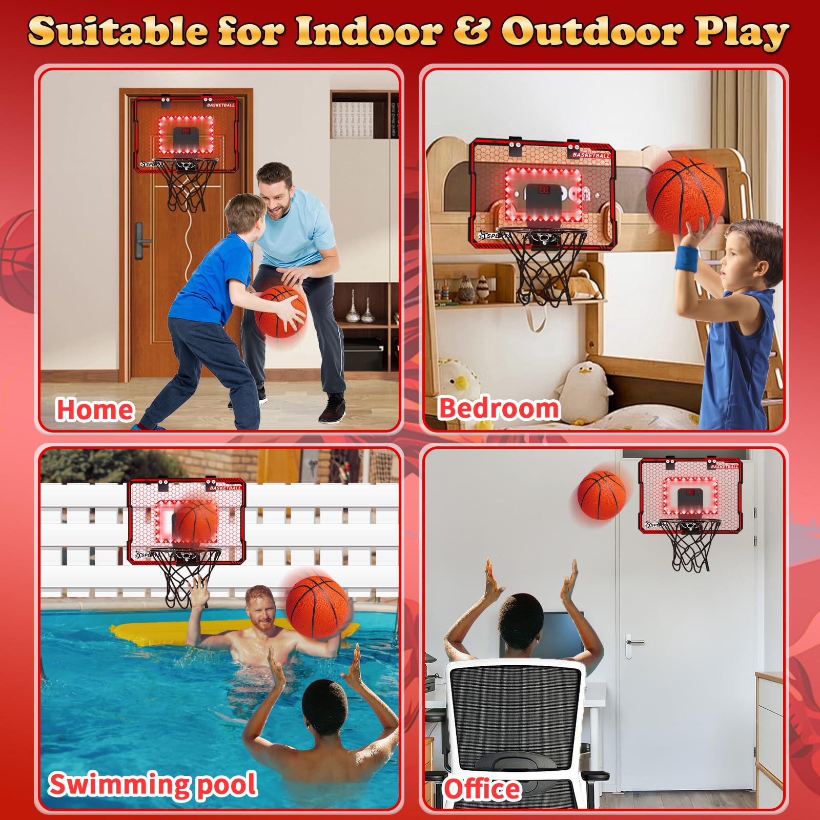 LED Basketball Hoop for Kids - Indoor Mini Hoop with Scoreboard & Balls - Fun Sports Gift for Boys 5-10 Years - Perfect for Bedroom & Playroom Games