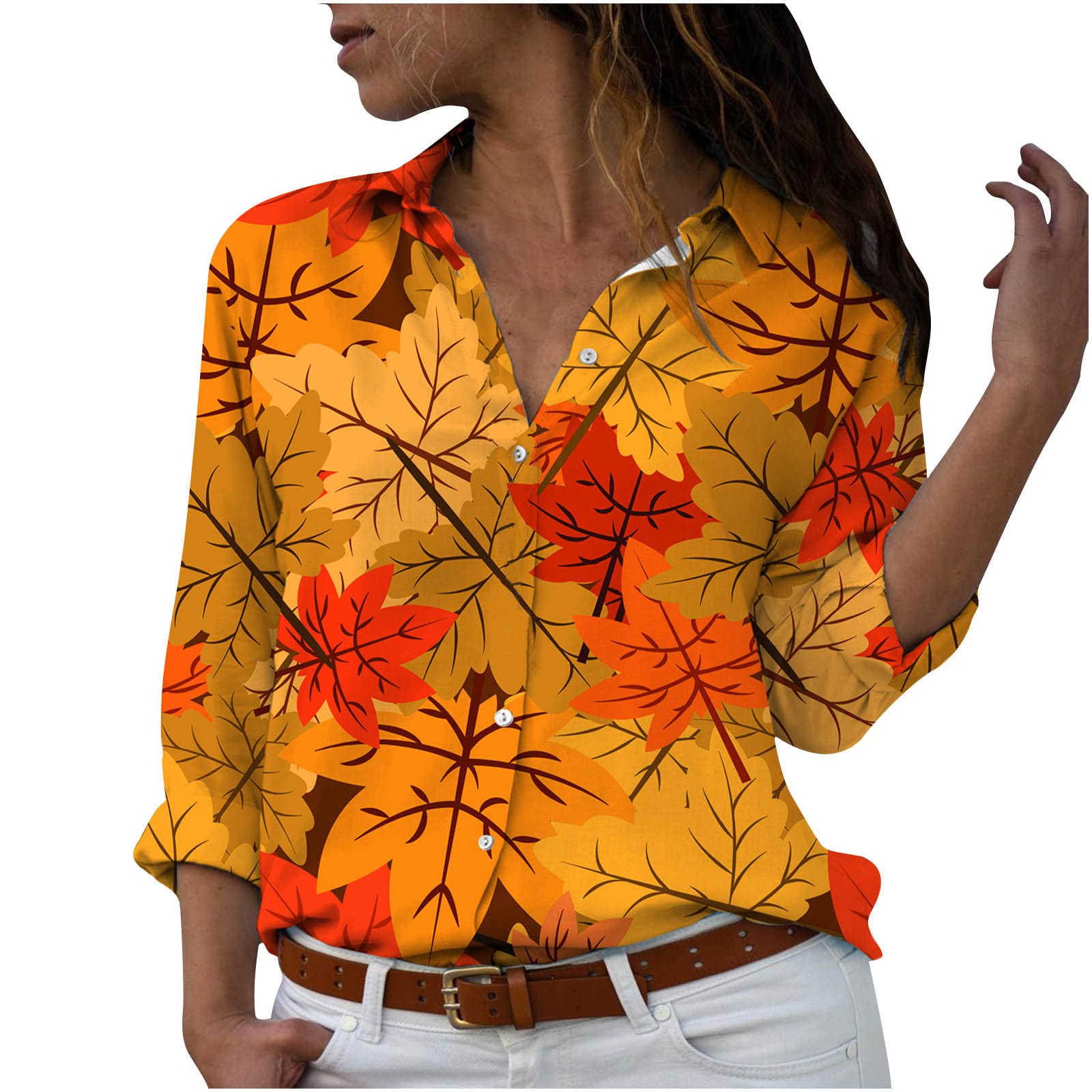 Women's Long Sleeve Button Down Blouses - Colorful Printed Casual Loose V-Neck Tops for Work, Party & Everyday Wear | Stylish Office Shirts & Weekend Outfits