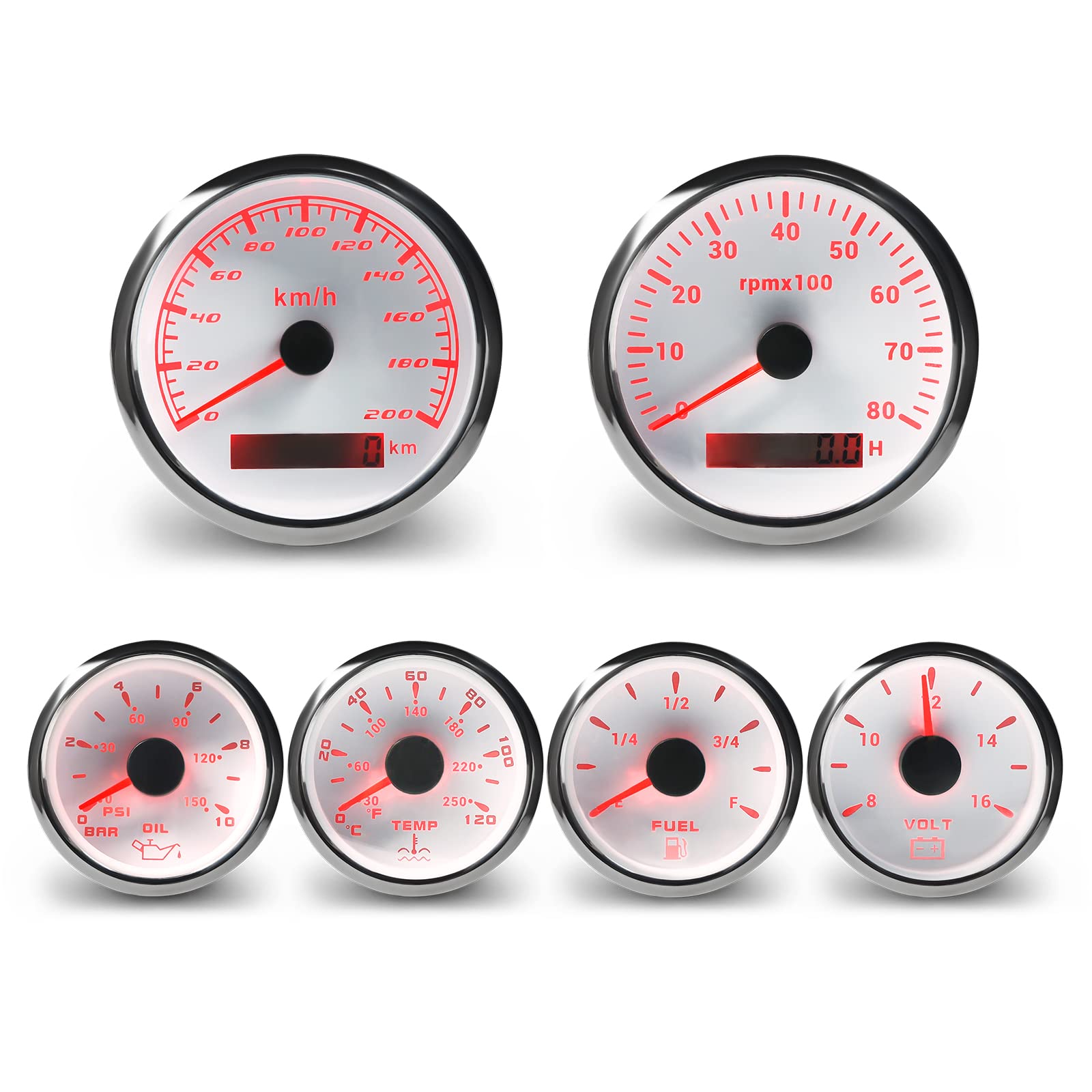 WATERWICH 6 Gauge Set with GPS Speedometer, Tachometer, Oil Pressure, Water Temp & Voltmeter - Universal Car, Truck, Boat & Marine Vehicle Dashboard Gauge Kit for Performance Monitoring & Diagnostics