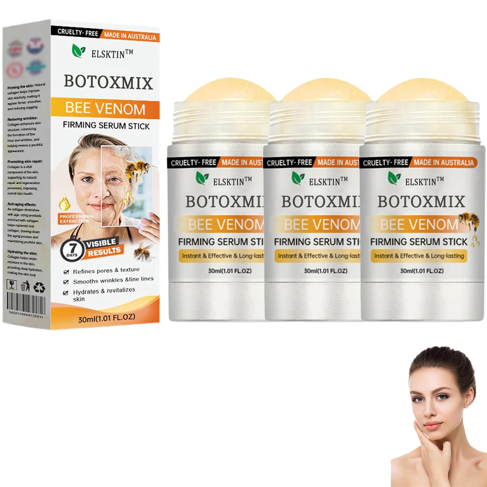 Botox Bee Venom Firming Serum Stick with Collagen Peptides - Instant Wrinkle Removal & Long-Lasting Skin Tightening for Mature Skin - Fragrance Free Anti-Aging Face Serum (3 Pack) - Perfect for Daily Skincare Routine & Nighttime Anti-Wrinkle Treatment