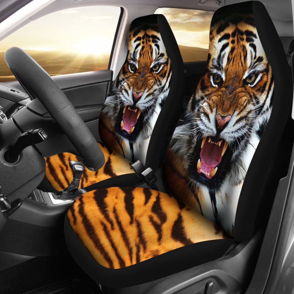 Premium Roaring Tiger Print Car Seat Covers - Universal Fit for Cars, Trucks & SUVs - Durable Neoprene Material - Perfect for Sports Fans, Gift Ideas & Vehicle Protection