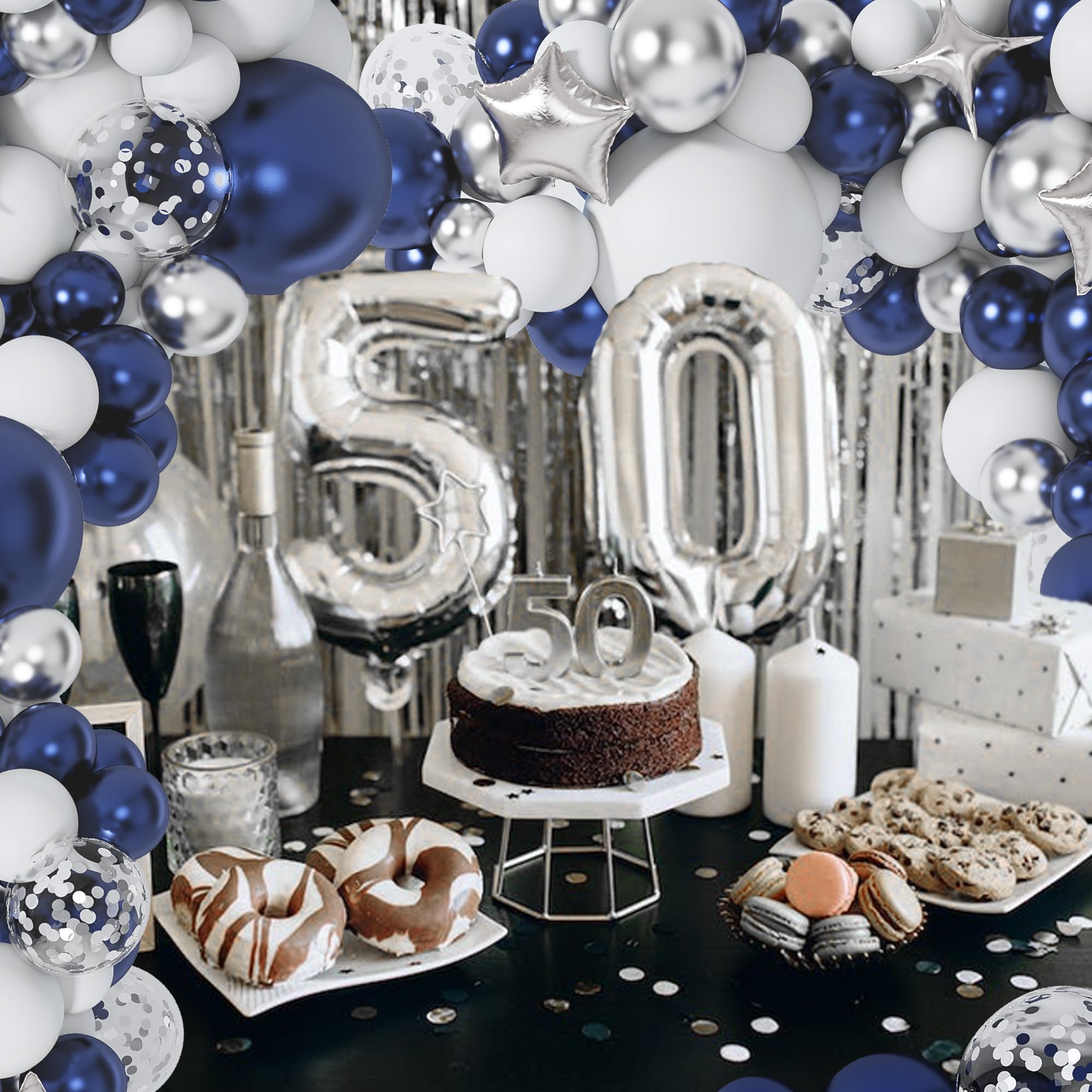 151pcs Navy Blue & Silver Balloons Garland Arch Kit - Graduation, Prom, Birthday, Wedding, Retirement Party Decorations | Class of 2024, New Year's Eve Celebration Backdrop & Photo Booth Background
