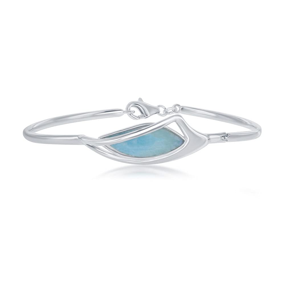 Larimar Sterling Silver Marquise Bangle Bracelet - Elegant Beach Style Jewelry for Women, Perfect for Vacation & Summer Outfits