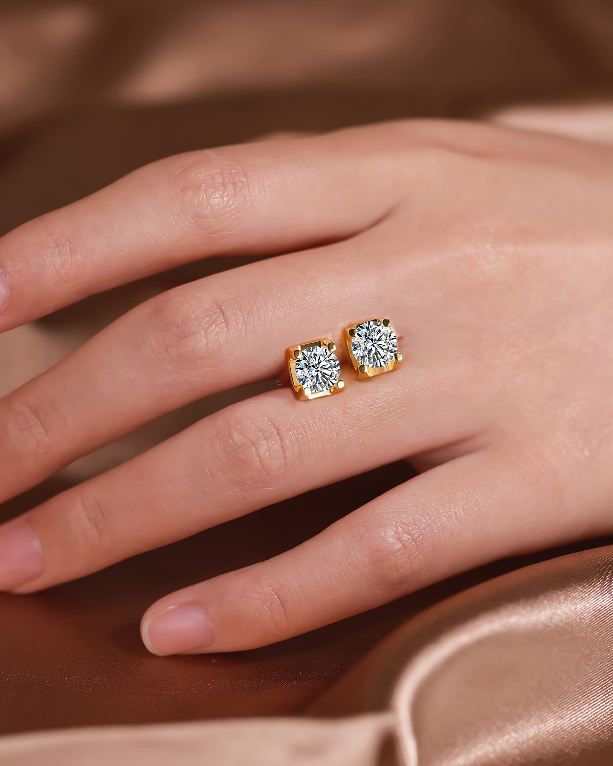 S925 Sterling Silver Moissanite Stud Earrings for Women - 18K Gold Plated Hypoallergenic Earrings, VVS-GH Quality Fine Jewelry Gift for Her - Perfect for Everyday Wear, Parties & Special Occasions