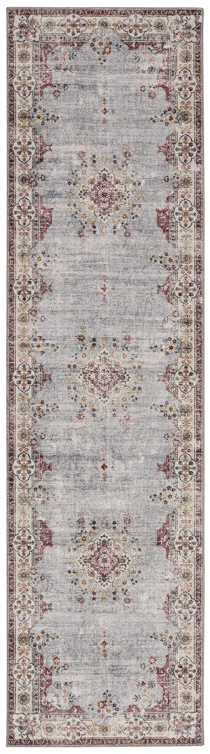 Linon The Anywhere Washable Rug - Barton Pale Blue/Ivory 2' X 8' Runner Rug - Machine Washable Non-Slip Carpet for Hallway, Kitchen, Entryway, Bedroom & Dorm Decor