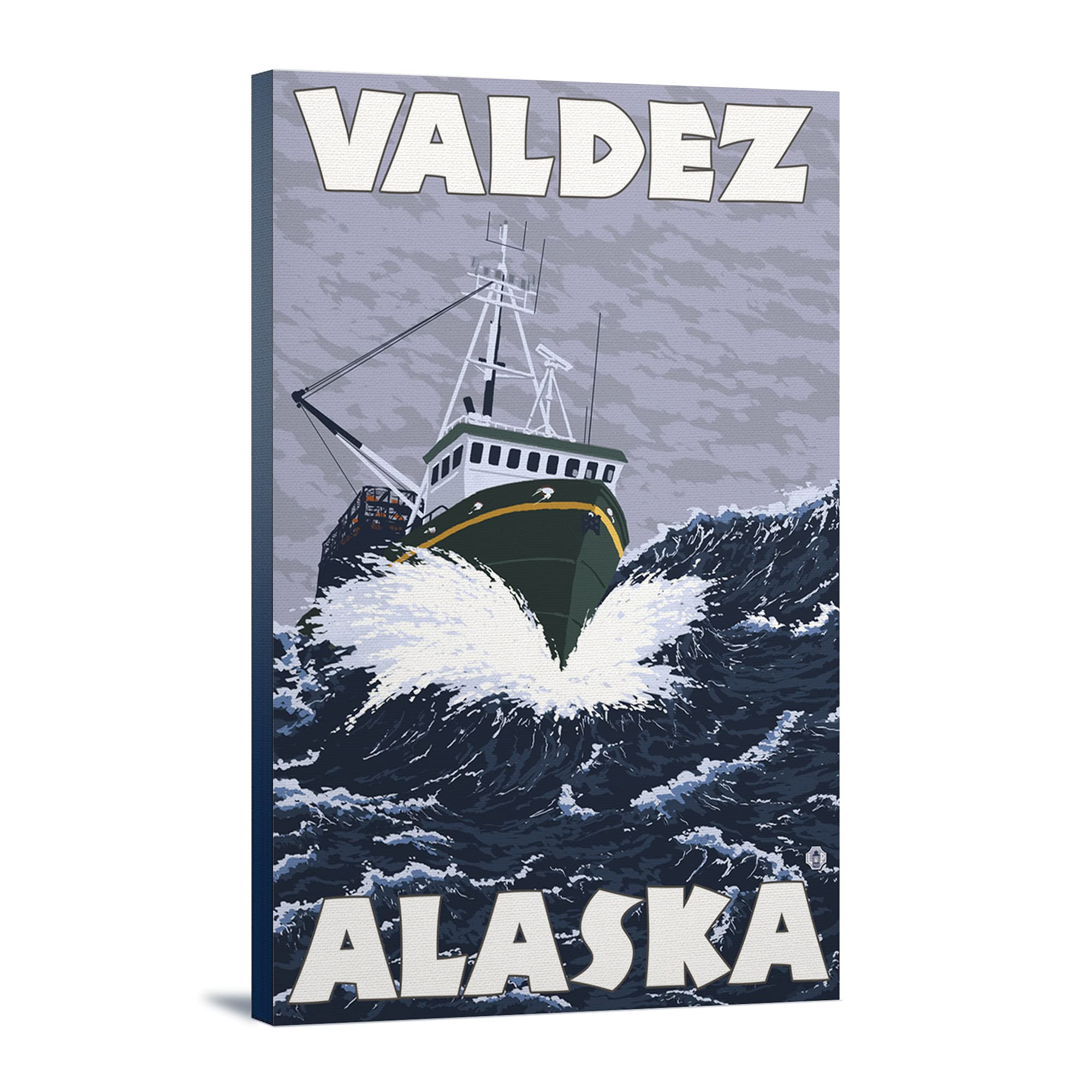 Valdez Alaska Fishing Boat Scene - 24x36 Gallery Wrapped Canvas Wall Art for Living Room, Office & Coastal Decor