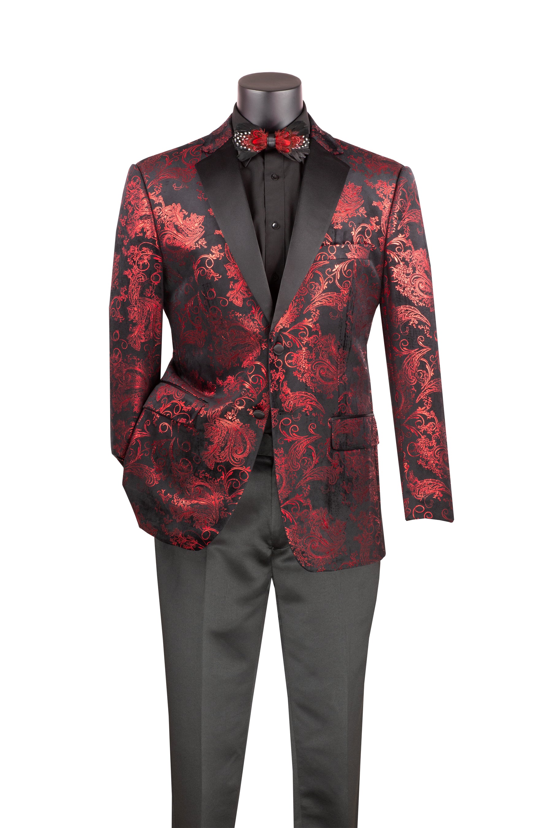 Velvet Black and Red Modern Fit Paisley Pattern Shirt for Men - Stylish Casual & Party Wear