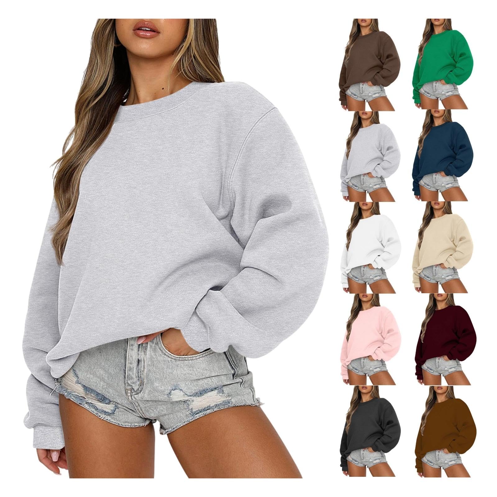 Women's Oversized Sweatshirt 2023 - Fall Crewneck Pullover Long Sleeve Cropped Hoodie - Plus Size Casual Loose Top for Streetwear, Lounge & Coffee Dates