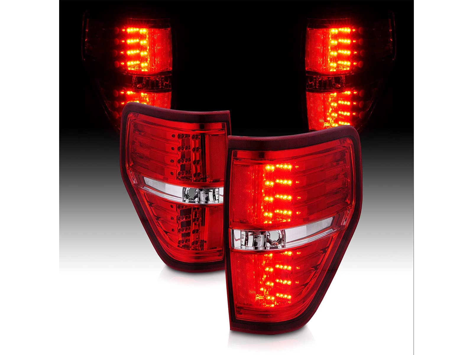 AmeriLite Red/Clear LED Brake Tail Lights Replacement Set for 2009-2014 Ford F-150 (Both Driver & Passenger Side) - Durable, Bright & Easy Installation for Enhanced Night Driving Safety