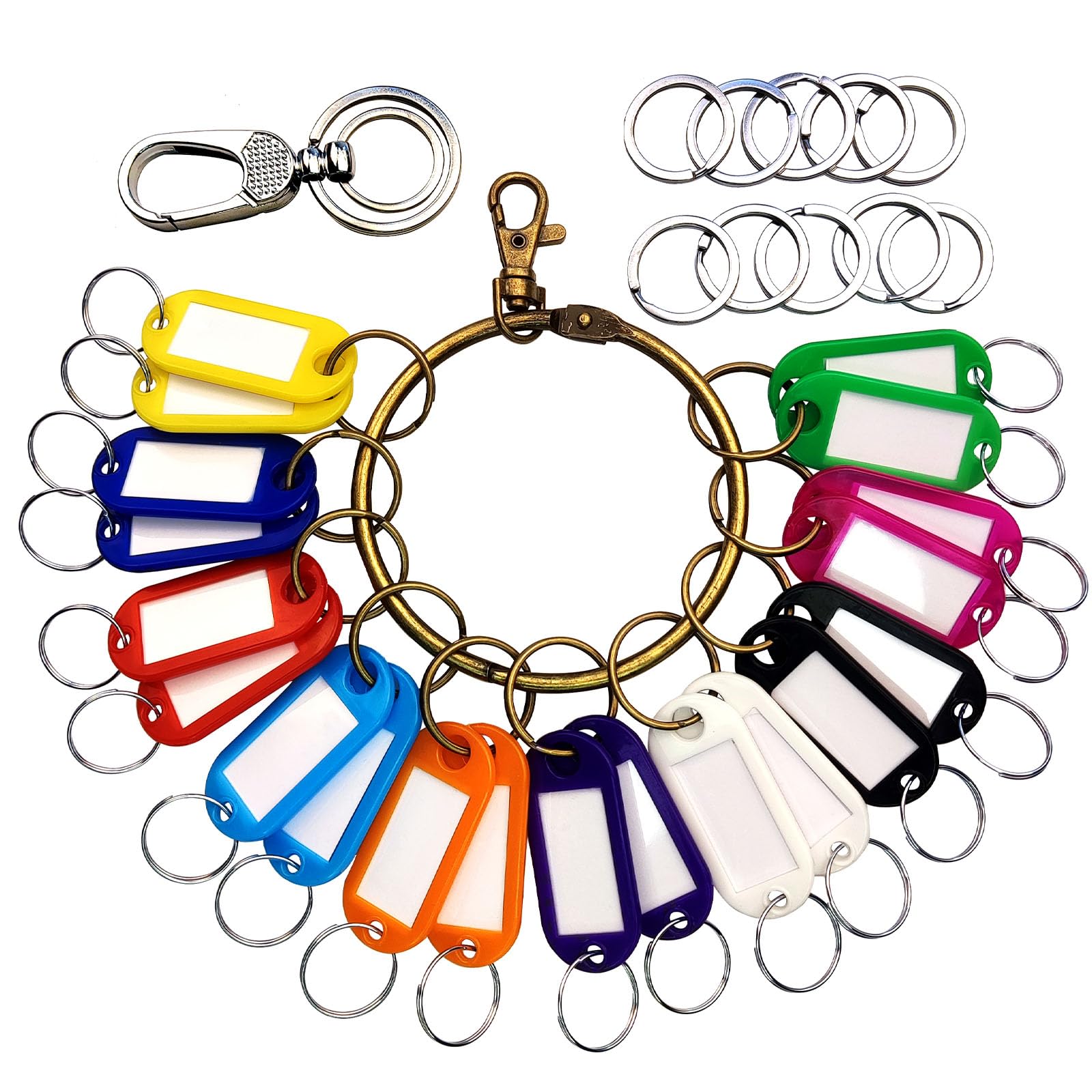 20 Key Label Tags with Rings & Clip - Organize Home & Office Keys